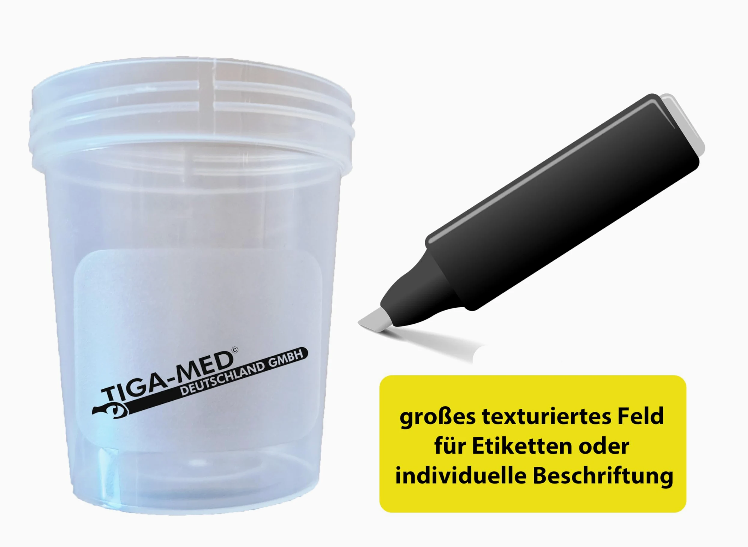 Tiga-Med Bicchieri per urina/campione, 500 pezzi, 125 ml, con tappo a vite verde, graduati fino a 100 ml, scrivibili