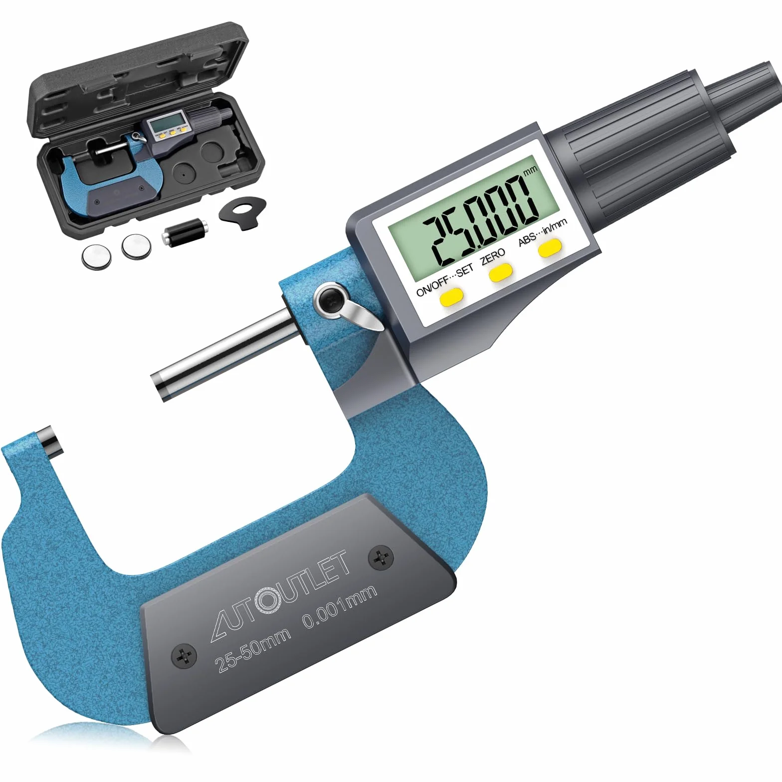 AUTOUTLET Micrometro Digitale Esterno LCD 1-2 pollici 25,4-50,8 mm Incudine in Metallo Duro