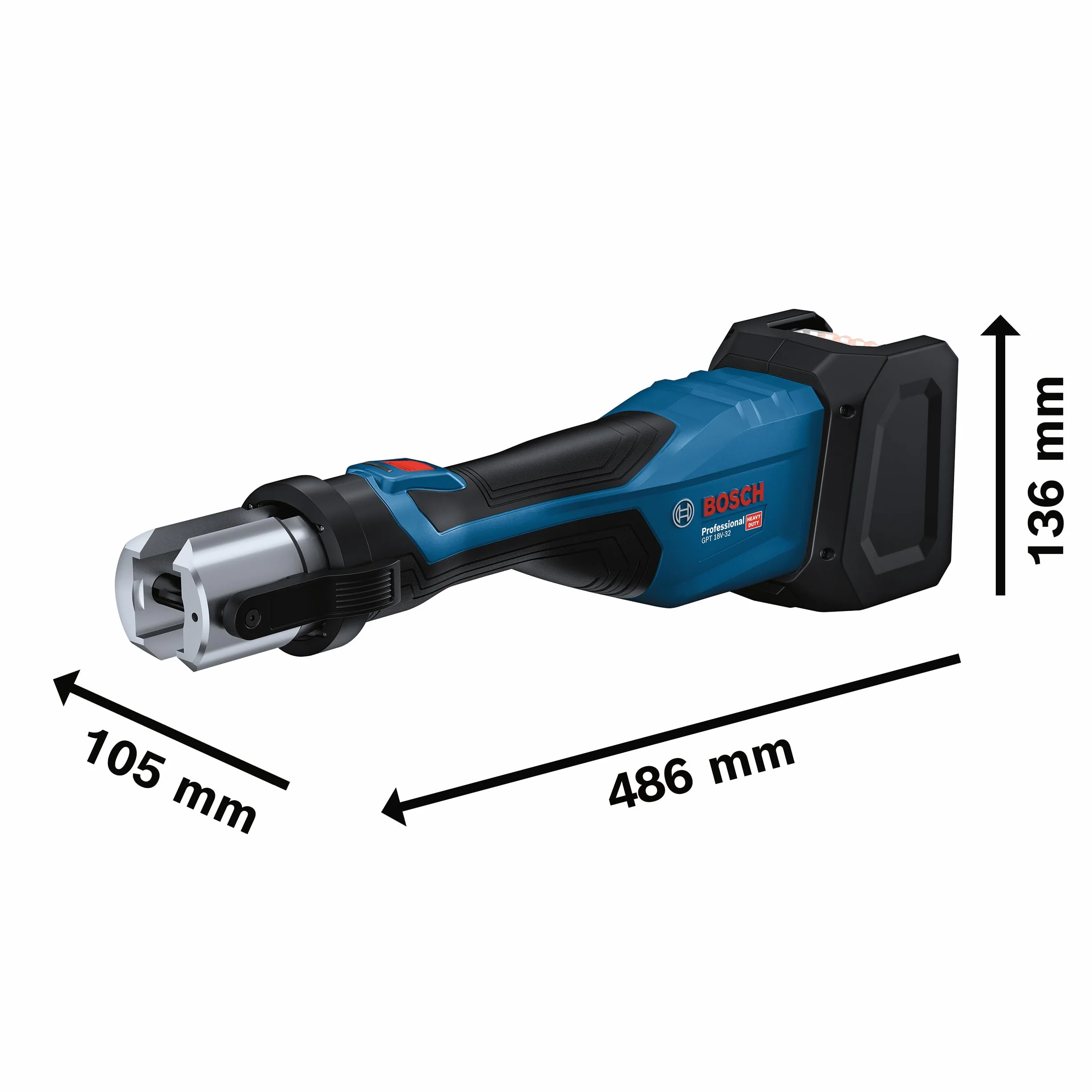 Bosch Professional Pressatrice a batteria GPT 18V-32 32 kN raccordi plastica 110 mm metallo 54 mm XL-BOXX