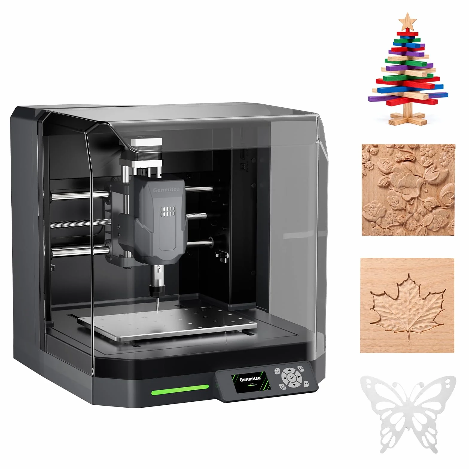 Genmitsu Cubiko Fresatrice CNC Desktop per Hobby, Pantografo CNC con Misurazione Automatica Z, Supporto Wi-Fi e App, Macchina CNC per PCB, Legno e Metalli Morbidi, Design Compatto e Sicuro