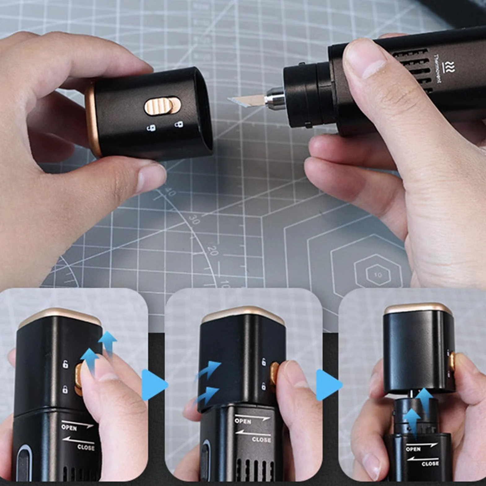 SIXRUN Ultrasuono Taglierino, 40kHz Multifunzione Dispositivo di Taglio Manuale Strumento di Taglio di Precisione con Display OLED 50 Lame per Stampa 3D Artigianato Legno (Spina europea)