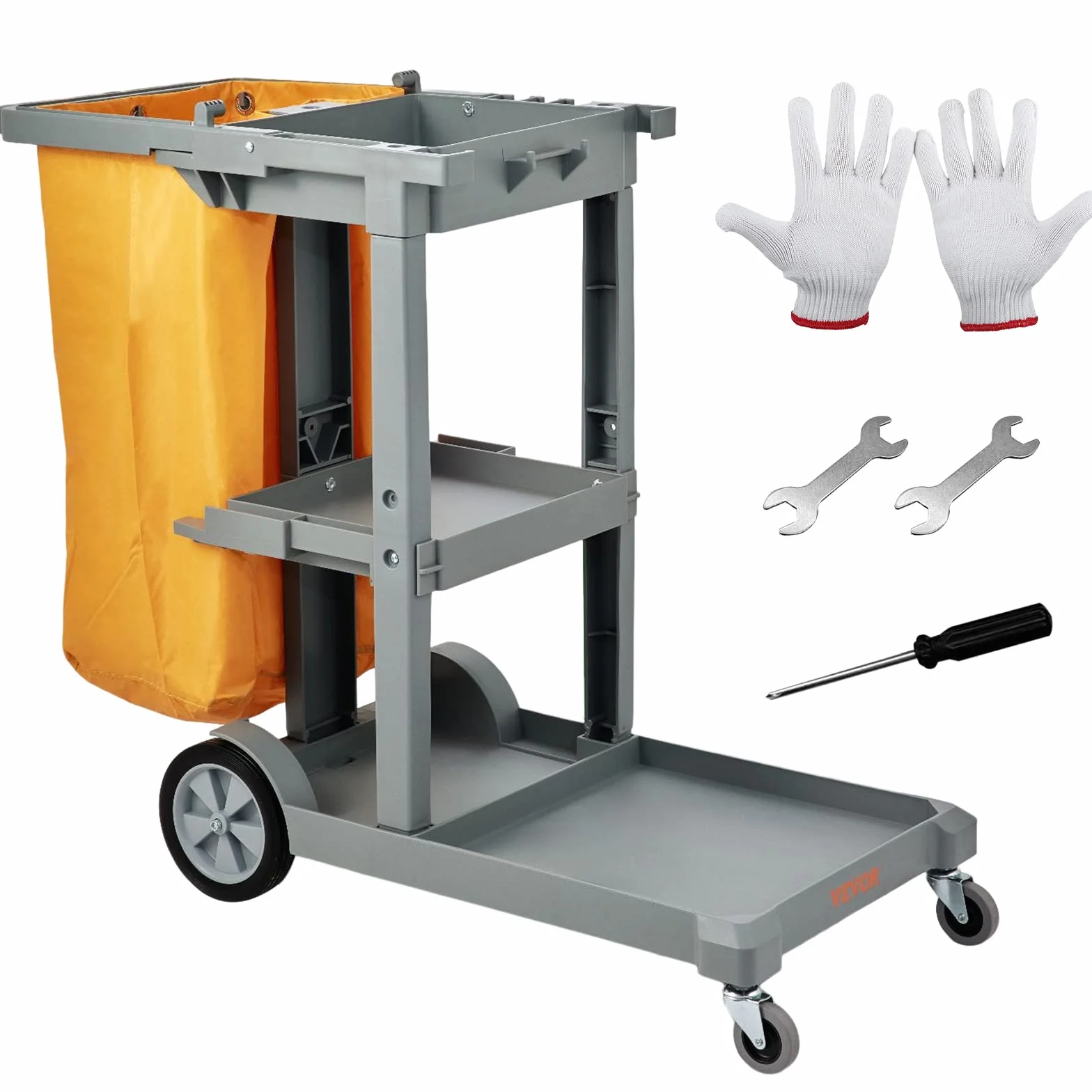 VEVOR Carrello Pulizia 3 Ripiani Sacco Raccolta Ruote PVC 90,7kg