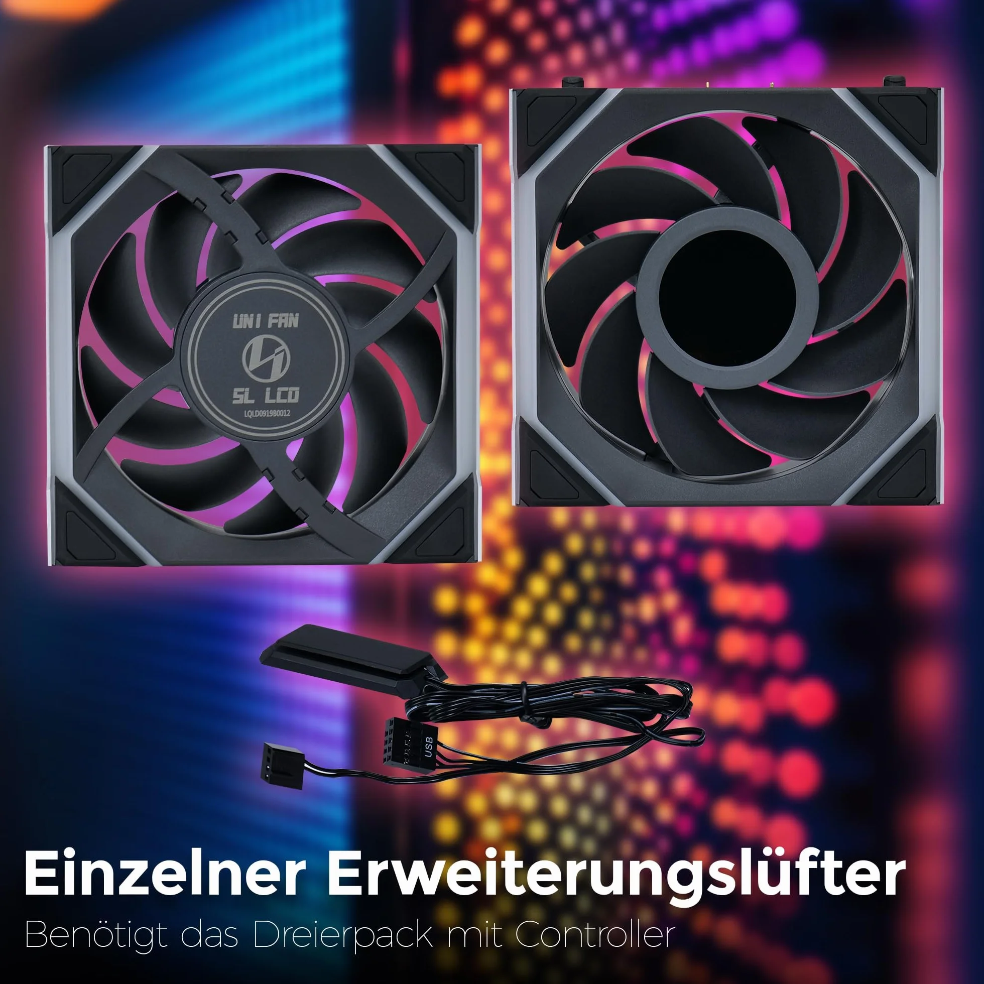 Lian Li UNI FAN SL Ventilatore PC LCD Wireless 120mm RGB - Ventilatore PWM - 40 LED ARGB - fino a 1900 rpm - Sistema a slot - Flusso d'aria alto - Bassa vibrazione - Silenziatore