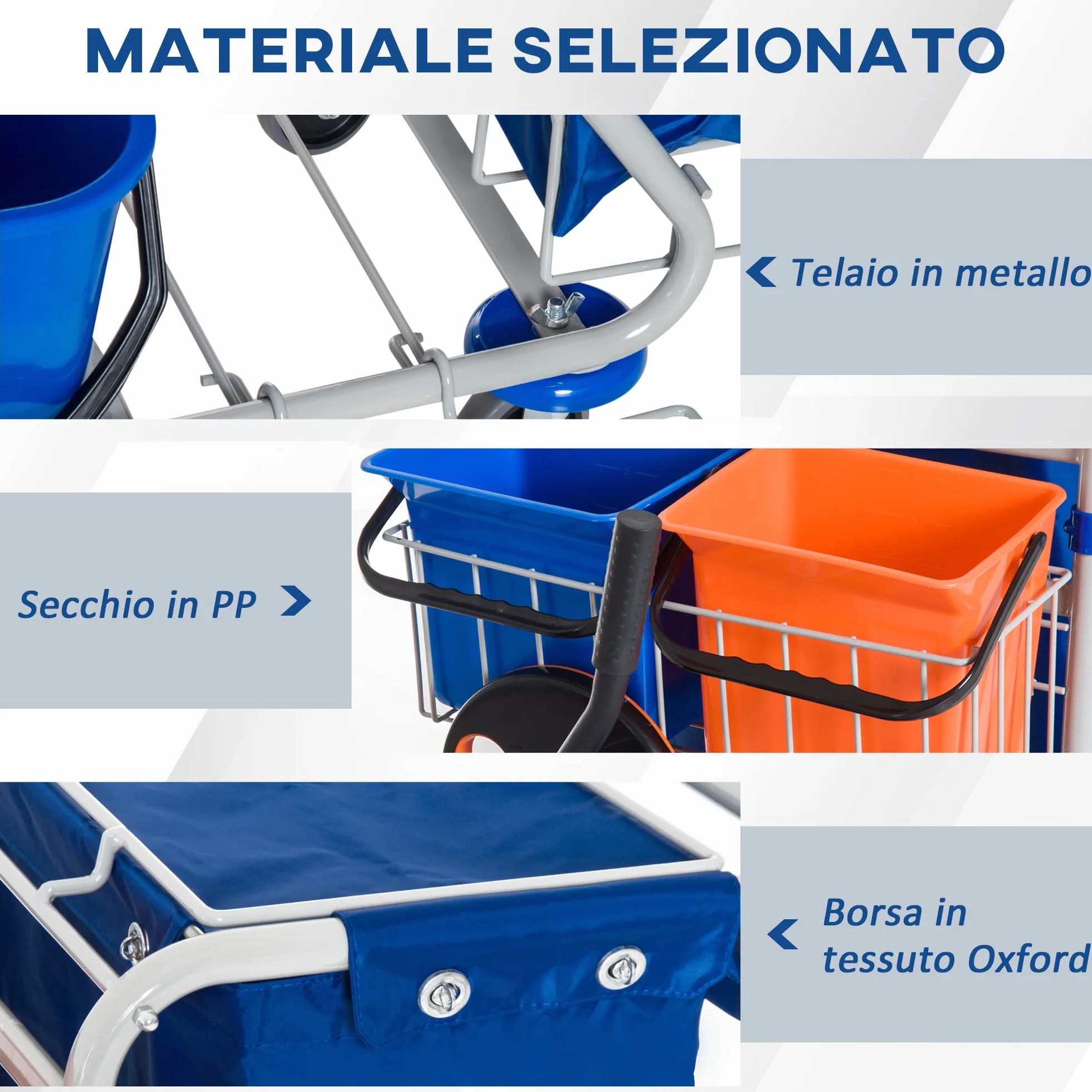 HOMCOM Carrello Pulizie Professionale 2 Secchi 18L 6L Strizzatore Mocio Gancio Ruote 93x80x97 cm Arancione