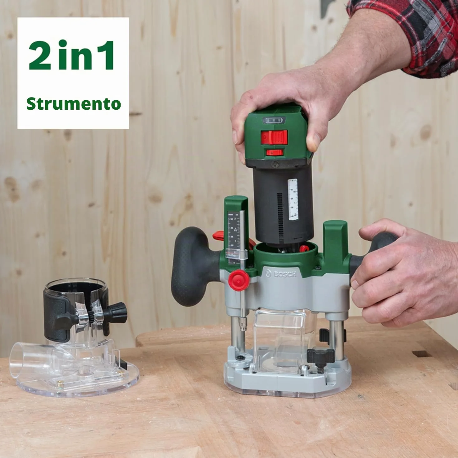 Bosch Rifilatore/fresatrice a immersione batteria 2in1 Set combinato di rifilatore AdvancedTrimRouter 18V-8 (incluse 2 basi di fresatura + accessori; sistema a 18 V; motore brushless; in SystemBox M
