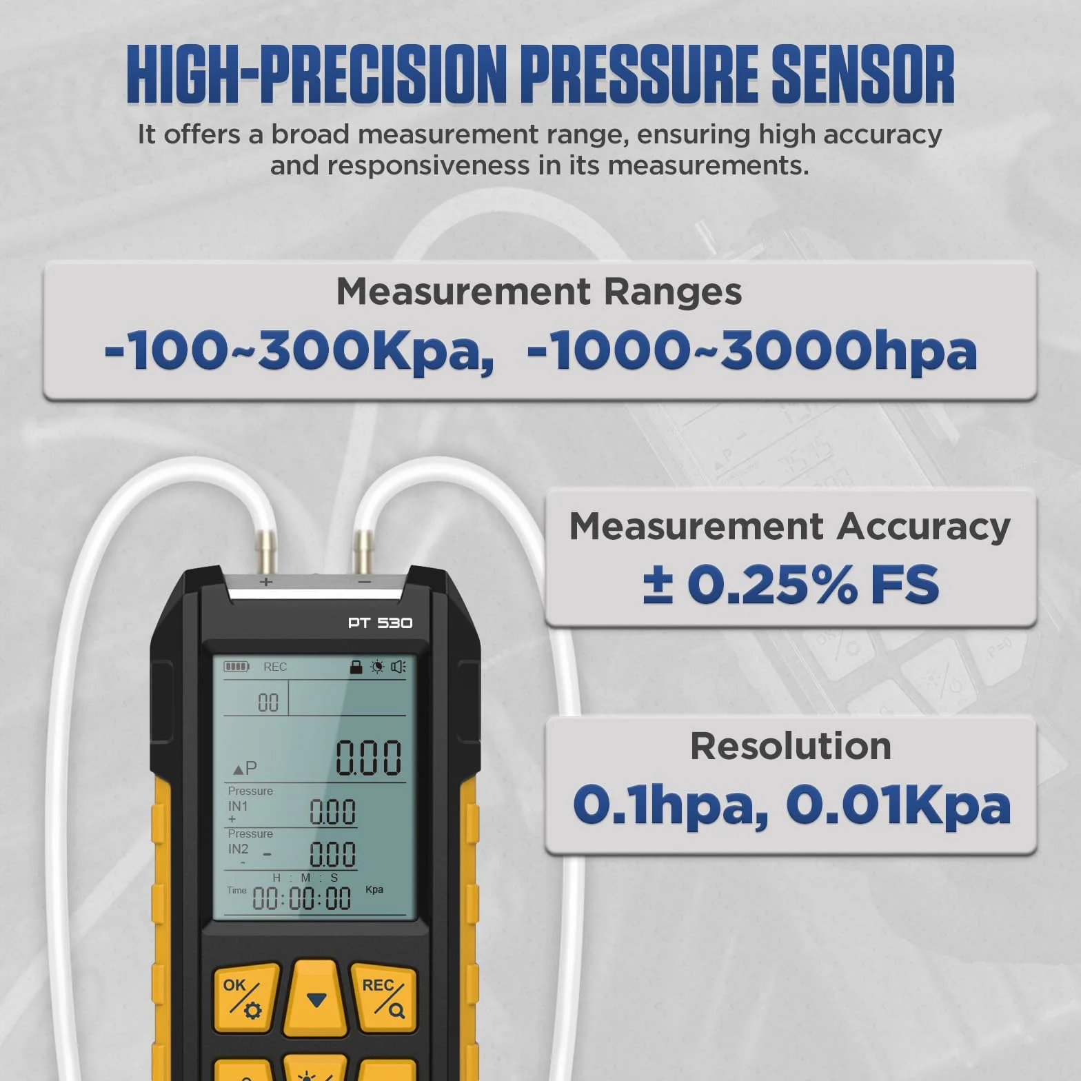 PT530 Manometro digitale per test pressione gas -100-300 Kpa HVAC doppia porta 10 unità 7 adattatori blocco dati