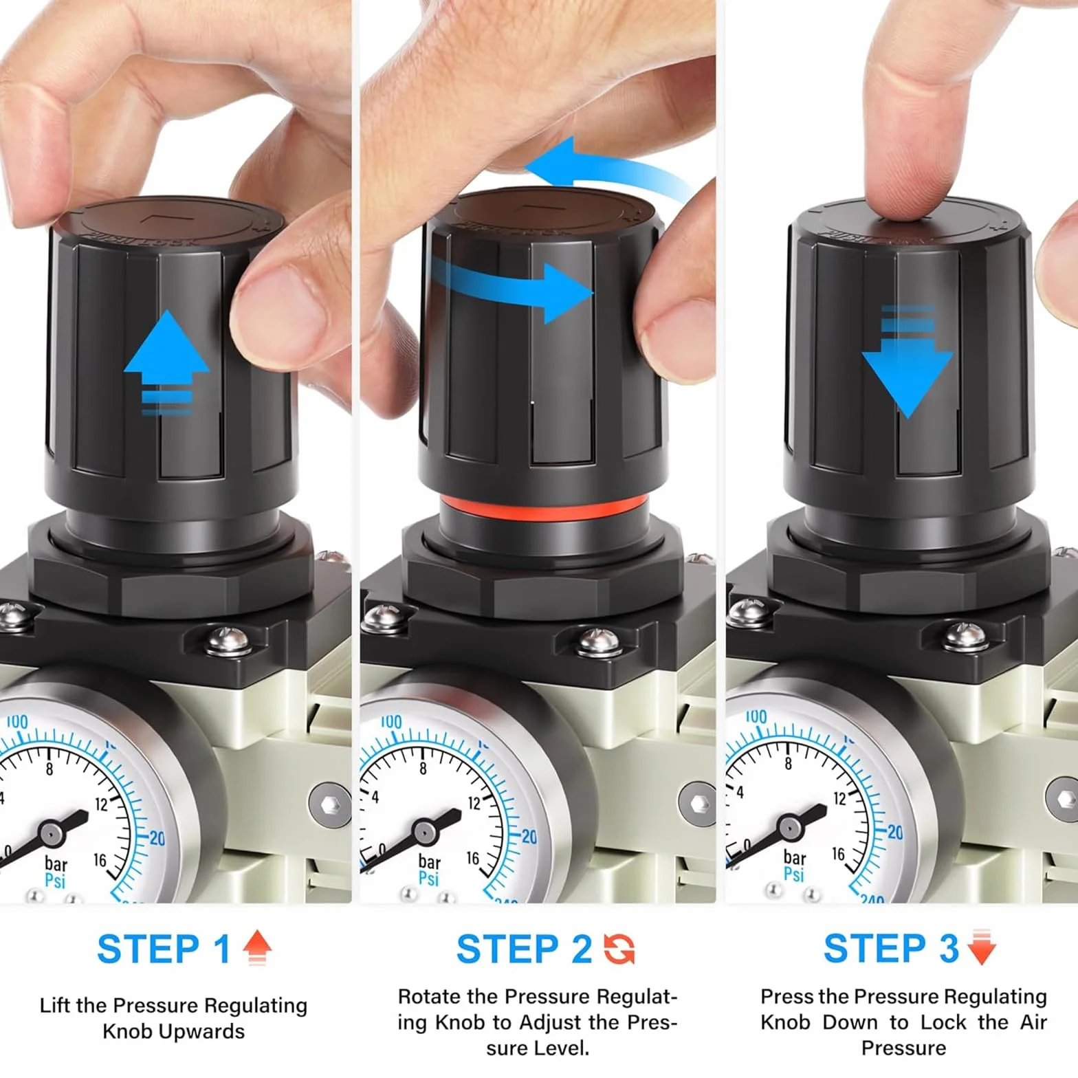 TAILONZ PNEUMATIC 0-1,6MPA 1/2-inch BSP Filtro terziario per particolato di grado industriale, filtro a coalescenza, essiccatore e regolatore d'aria (manuale).