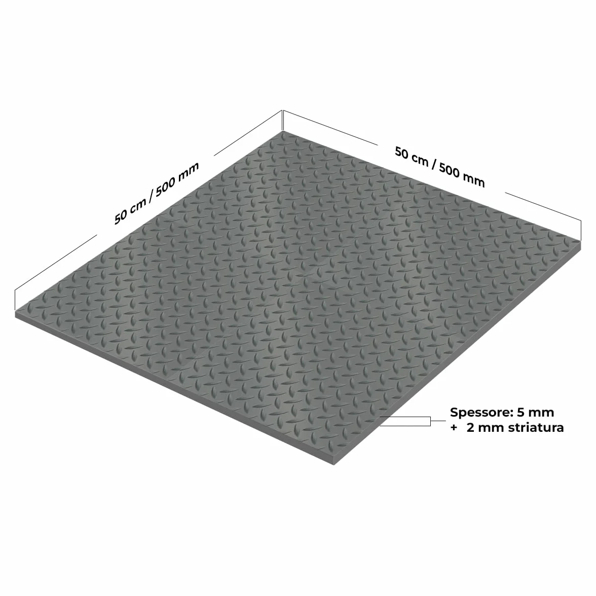 Lamiera Bugnata per pavimenti e tombini alta qualità - Made in Italy - Spessore 5+2 mm di lavorazione superiore a mandorla - Misura 50x50 cm