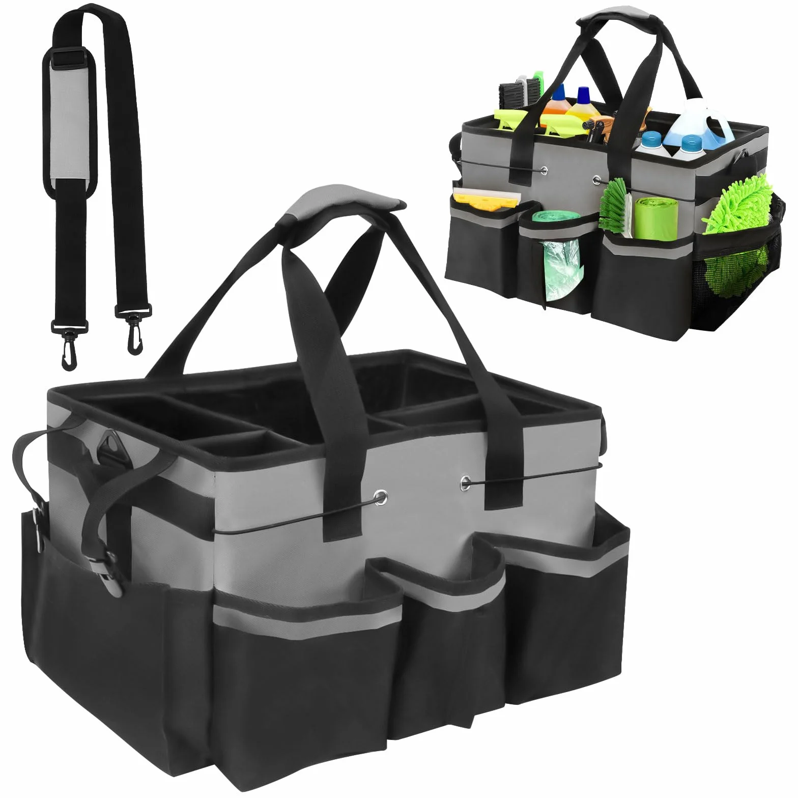 Borsa Portaoggetti per Attrezzi da Giardinaggio con Manico e 5 Divisori, Contenitore Organizer per Pulizia