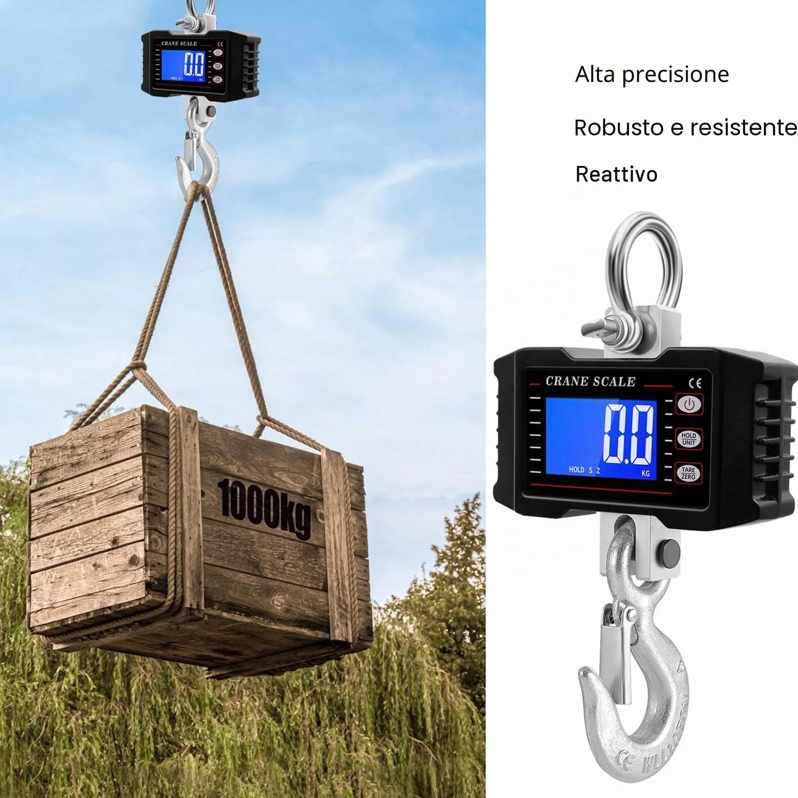 Bilancia Elettronica per Gru a Gancio 1000KG Alta Precisione con Telecomando Digitale Dinamometro Pesante Industriale
