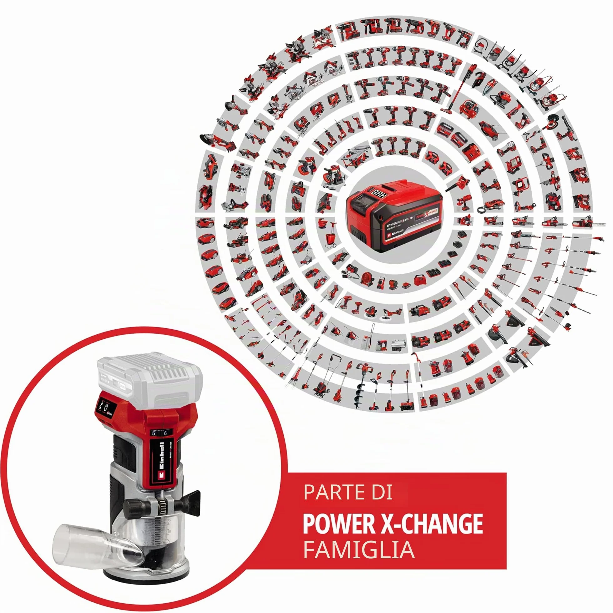 Einhell Power X-Change - Router portatile senza fili, 18 V, motore senza spazzole, altezza corsa 40 mm, regolazione fine della profondità, router manuale TP-ET 18 Li BL lavorazione del legno, batteria