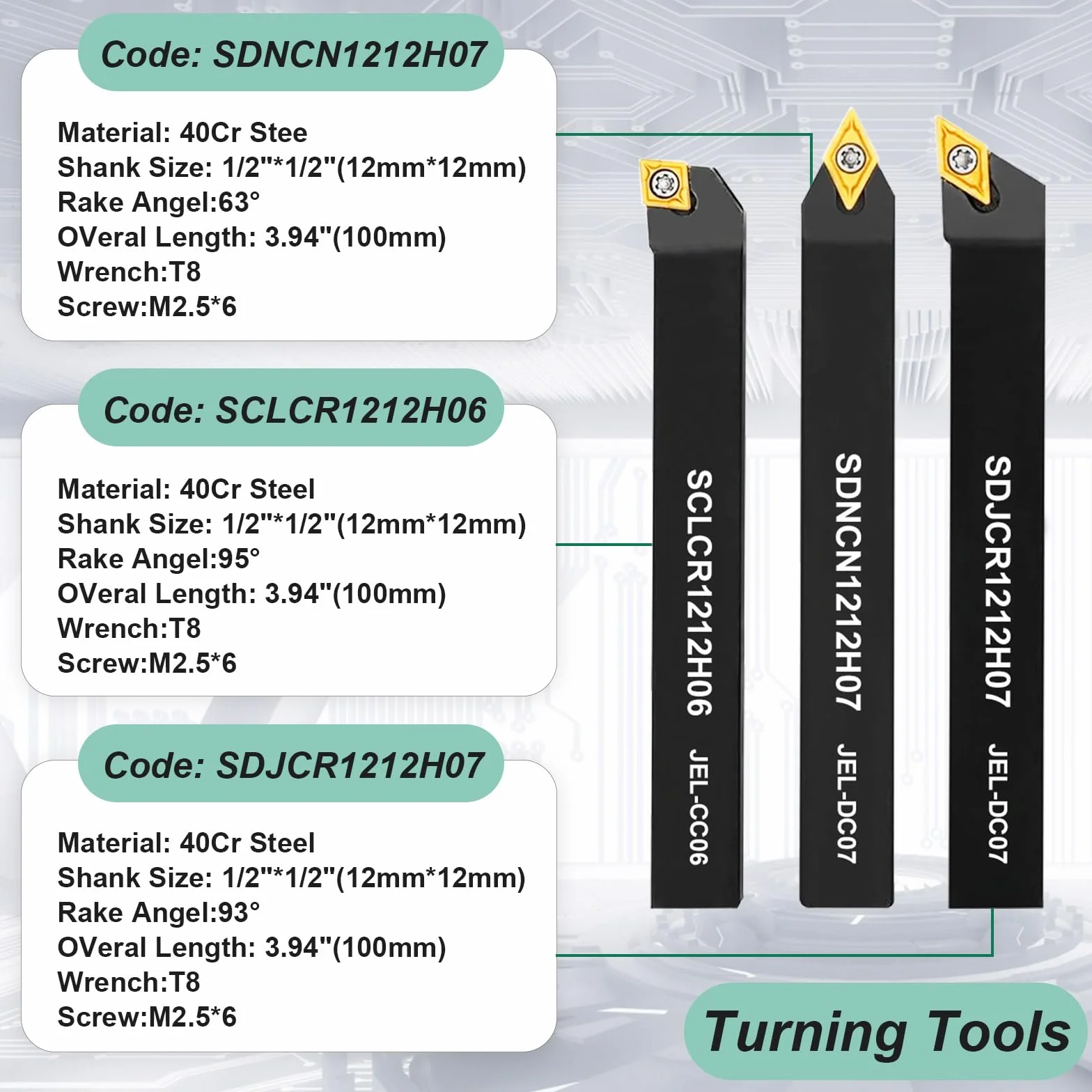 21 Pezzi Utensili Tornio per Metallo Tornio Turning Tool Multifunzione Duro Inserti Titolari Bar Alesatore con Chiavi per Supporto dell'Utensile con Inserti in Carburo (12 MM)