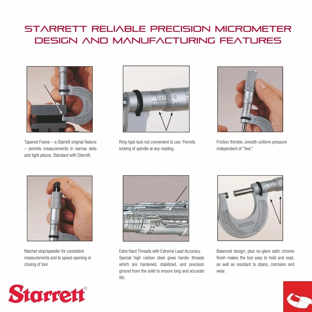 Starrett 440MZ-75RL Micrometro profondità 0-75 mm base 63,5 mm cricchetto bloccaggio