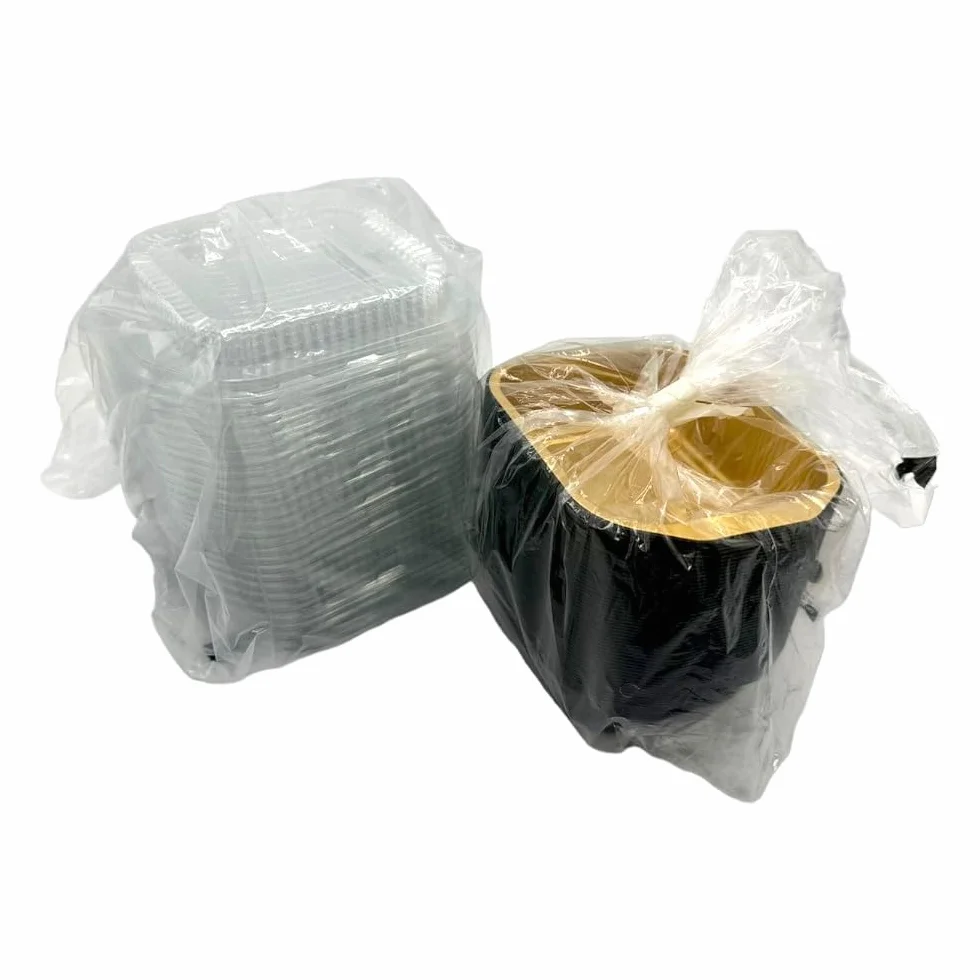 Contenitori Premium in alluminio laccati gold e black con coperchio in pet trasparente 50 pezzi (2040cc)