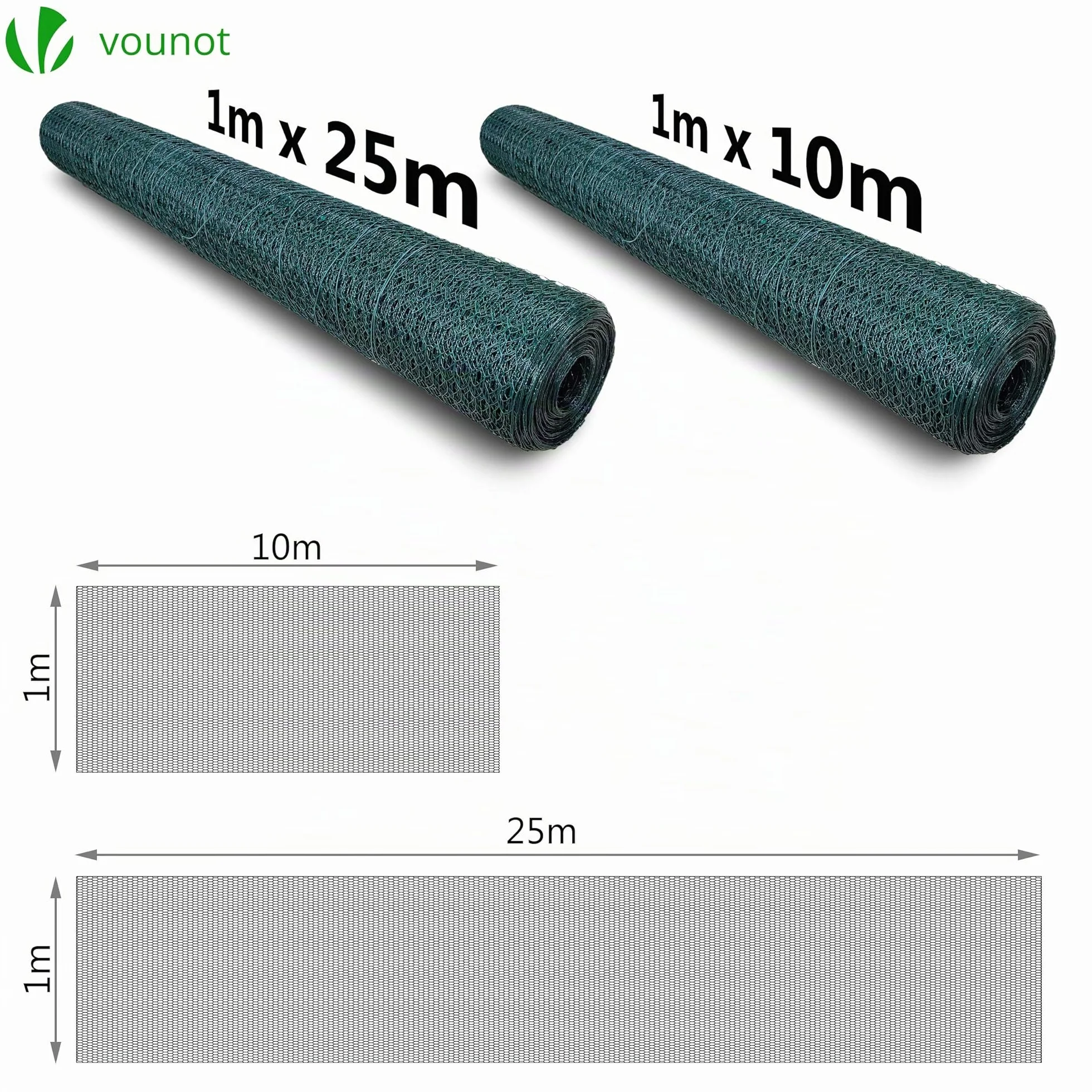 Rete Metallica Plastificata Maglia Esagonale 13mm 100cm x 25m Verde