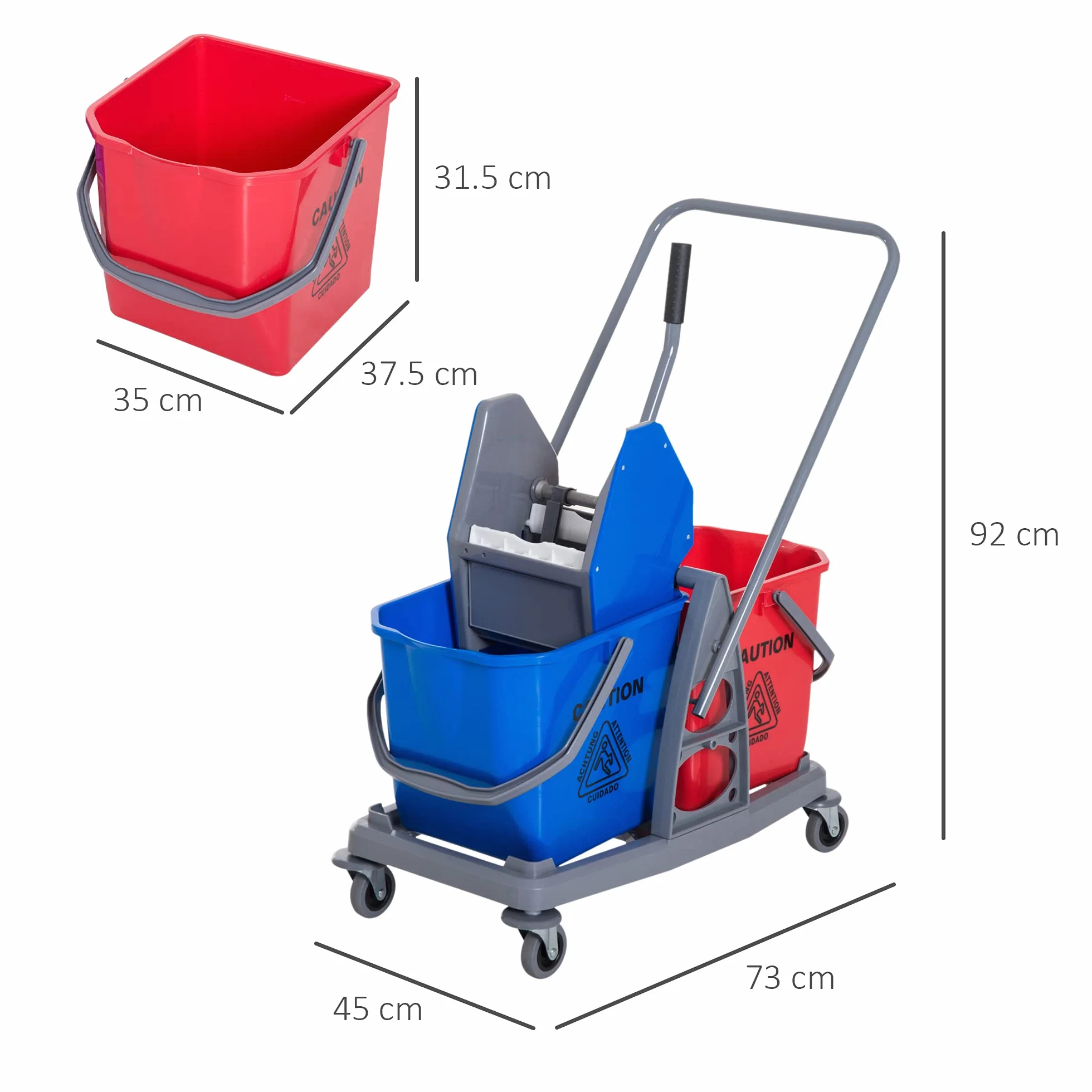 HOMCOM Carrello delle Pulizie 2 Secchi 25L Strizzatore 73×45×92cm