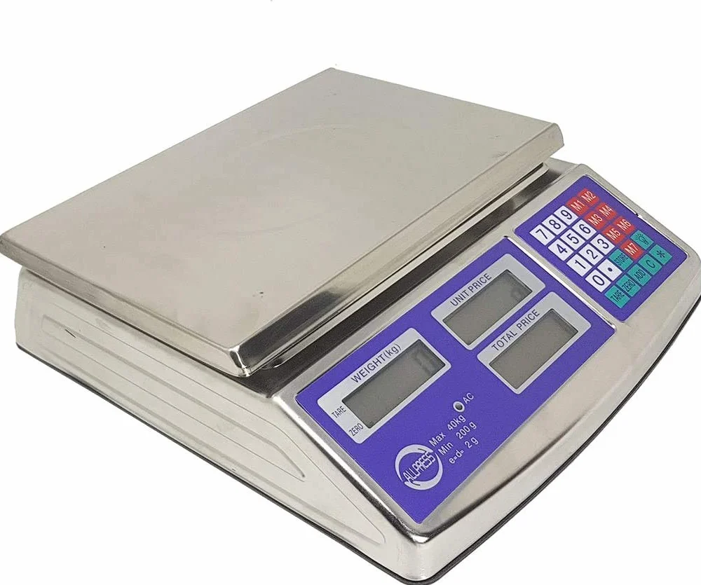 BILANCIA ELETTRONICA PROFESSIONALE ACCIAIO INOX DIGITALE 40 KG 2GR DISPLAY FRONTE RETRO