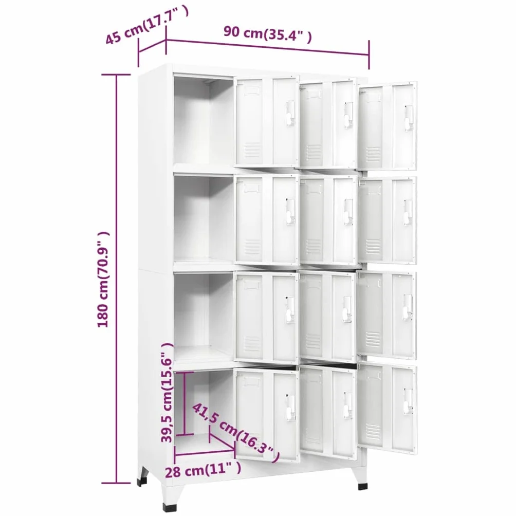vidaXL Armadietto a 12 Scomparti 90x45x180 cm Mobiletto Armadio da Spogliatoio