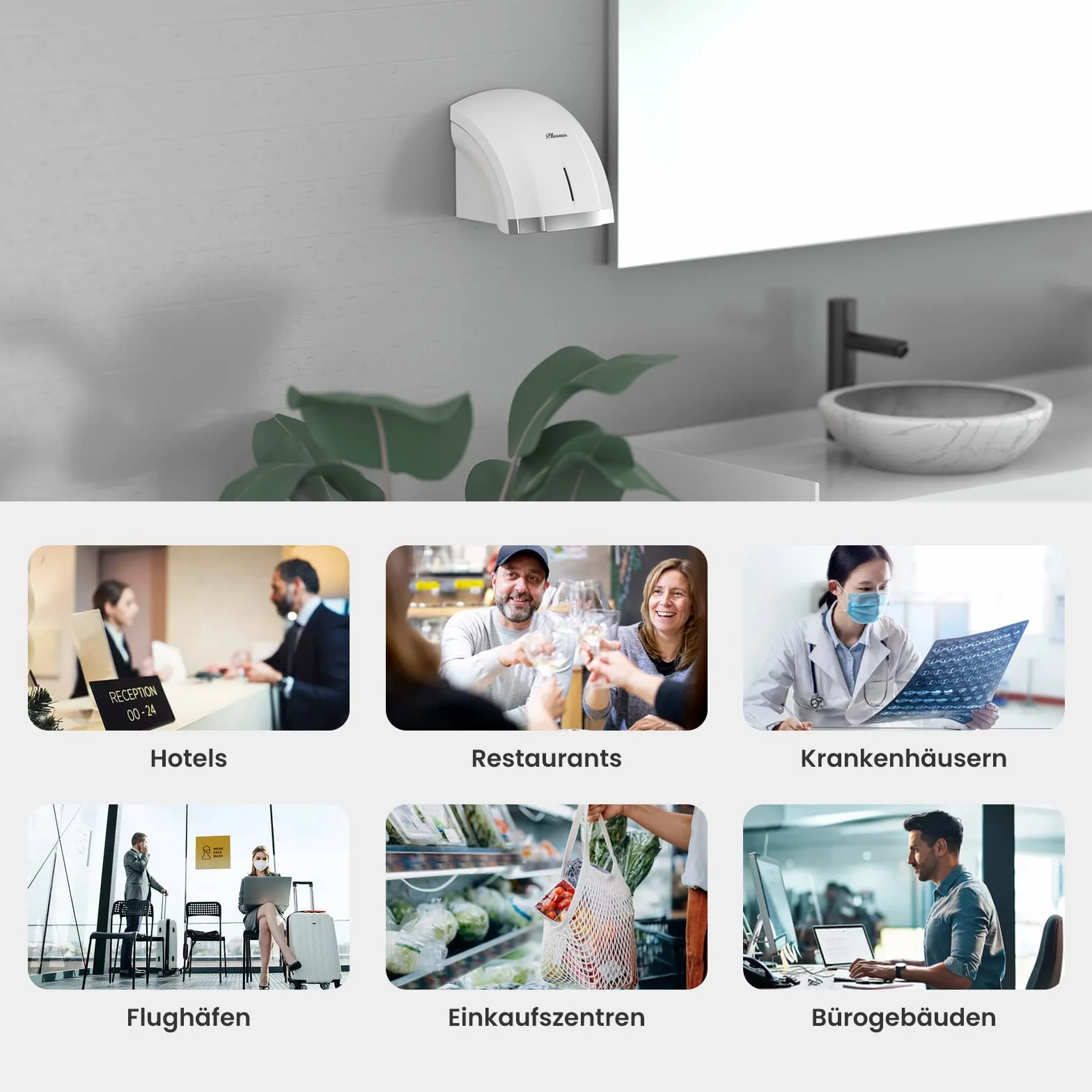 Asciugamani Automatico Elettrico da Parete con Sensore Fotocellula, 220-240V, 40 dB, Coperchio ABS
