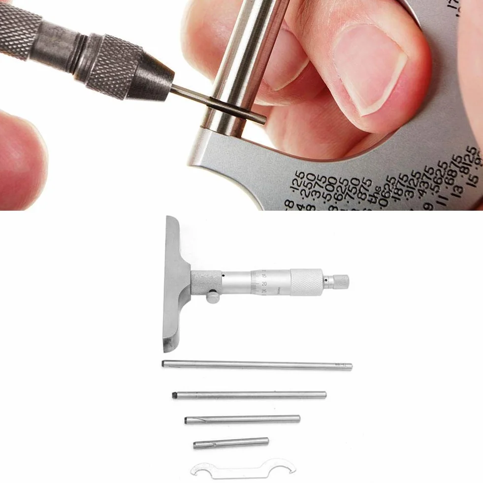 Calibro micrometrico di profondità 0,01 mm a testa tonda Strumento di misurazione 0-100 mm 4 pollici + 5 bielle
