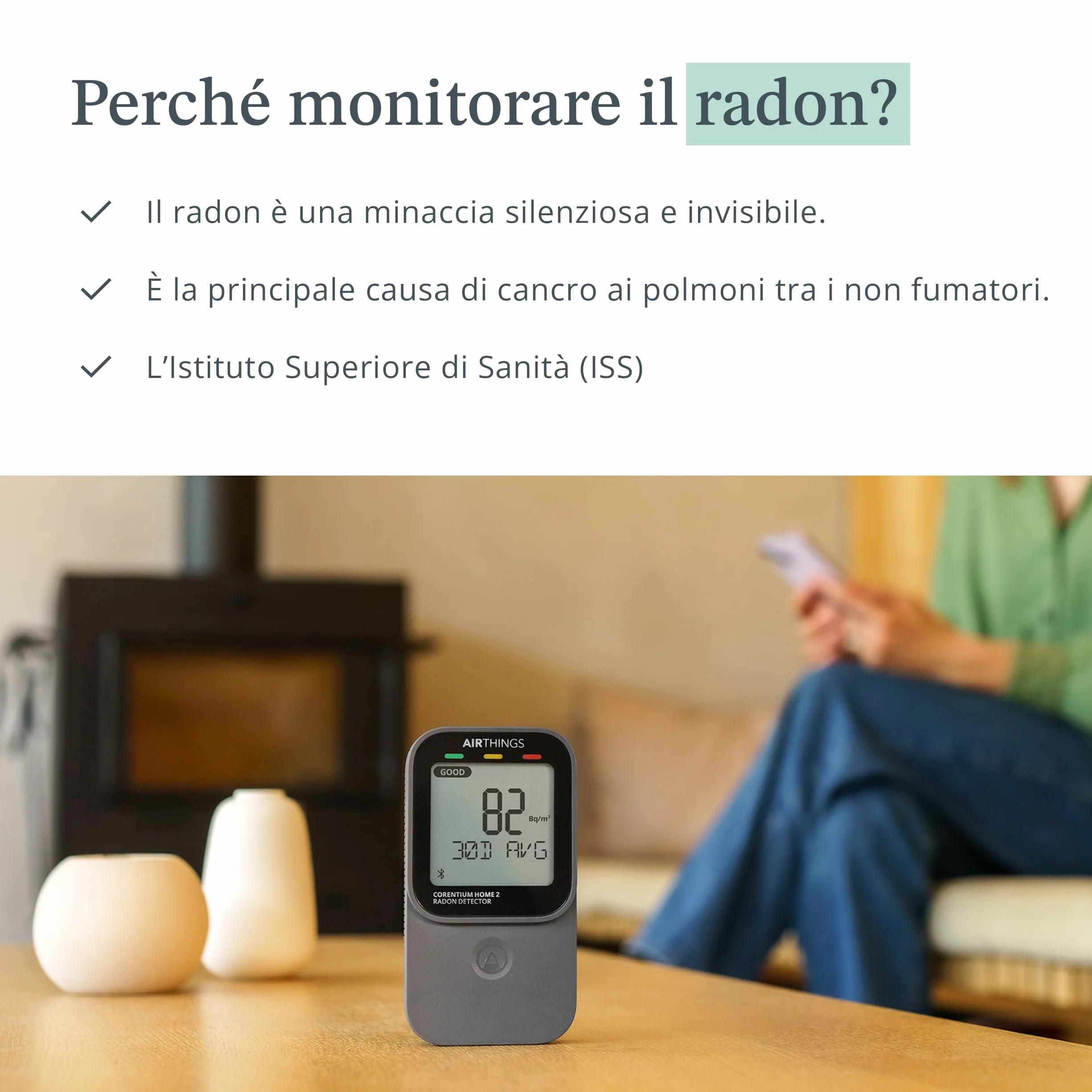Airthings Corentium Home 2 Rilevatore di radon digitale con Bluetooth umidità temperatura