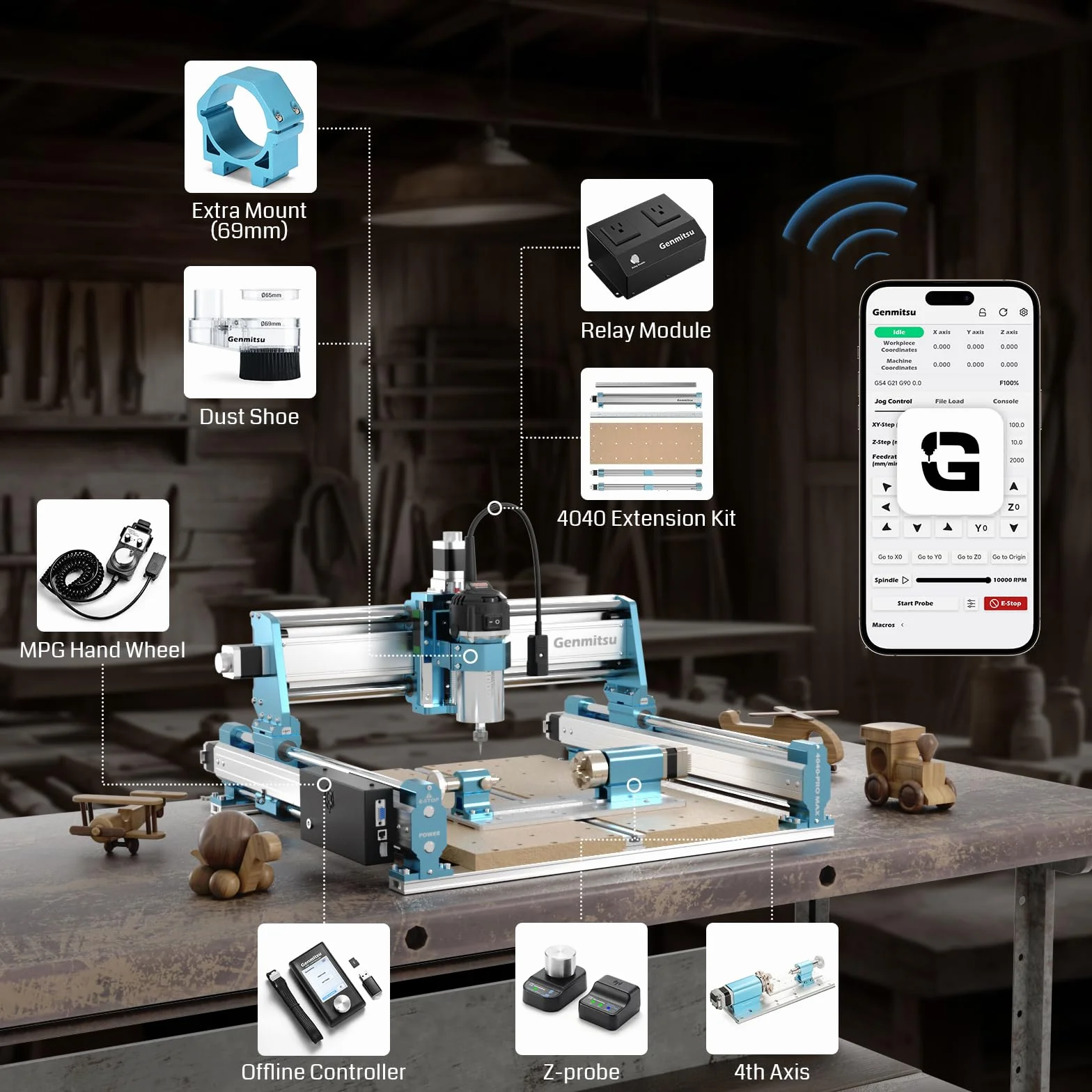 SainSmart Genmitsu 4040-PRO MAX Router CNC, Trimmer 710W e Azionato da Guida Lineare, Area di Lavoro 410 x 405 x 77mm, per Taglio e Fresatura di Legno Metallo Acrilico, Controllo GRBL