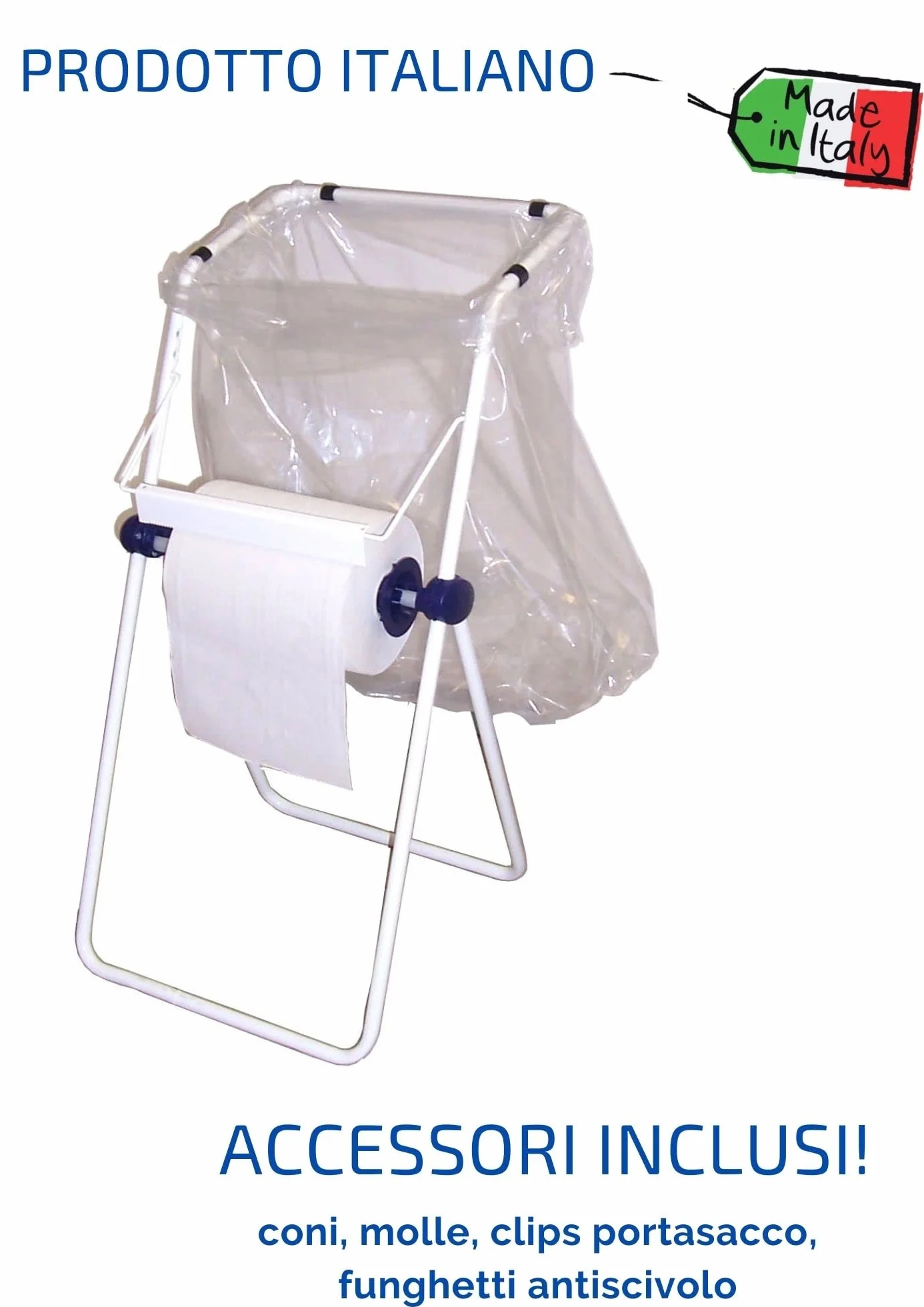 Tecnokit portarotolo industriale maxi da pavimento 45x46x95h acciaio bianco per bobine carta 40 cm