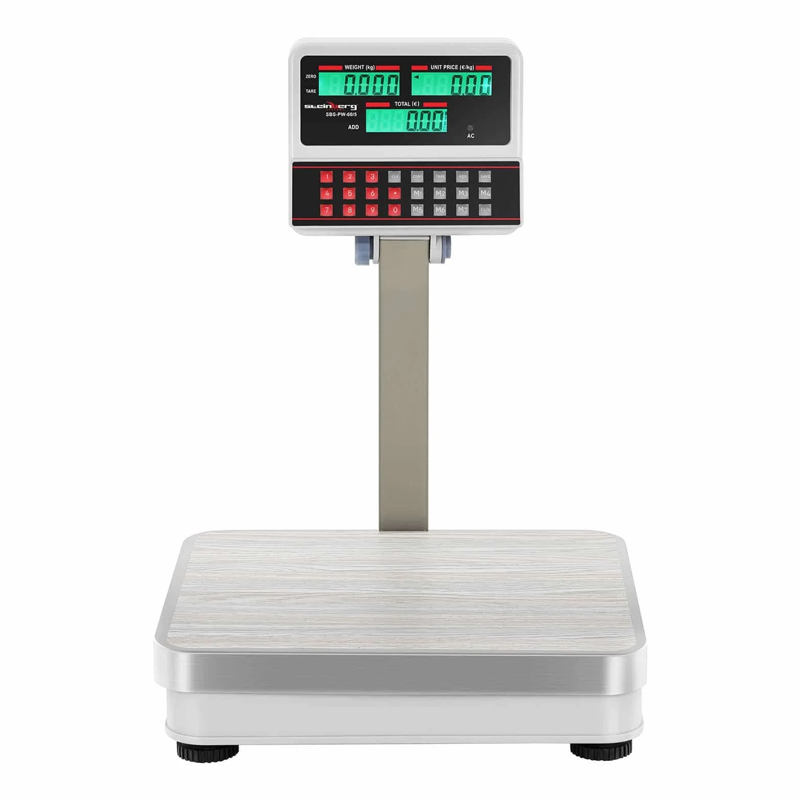 Steinberg Systems - Bilancia prezzatrice SBS-PW-100/10-100 kg campo di misura / 10 g precisione - Display LCD - con dispositivo di illuminazione e display qualitativamente eccellente