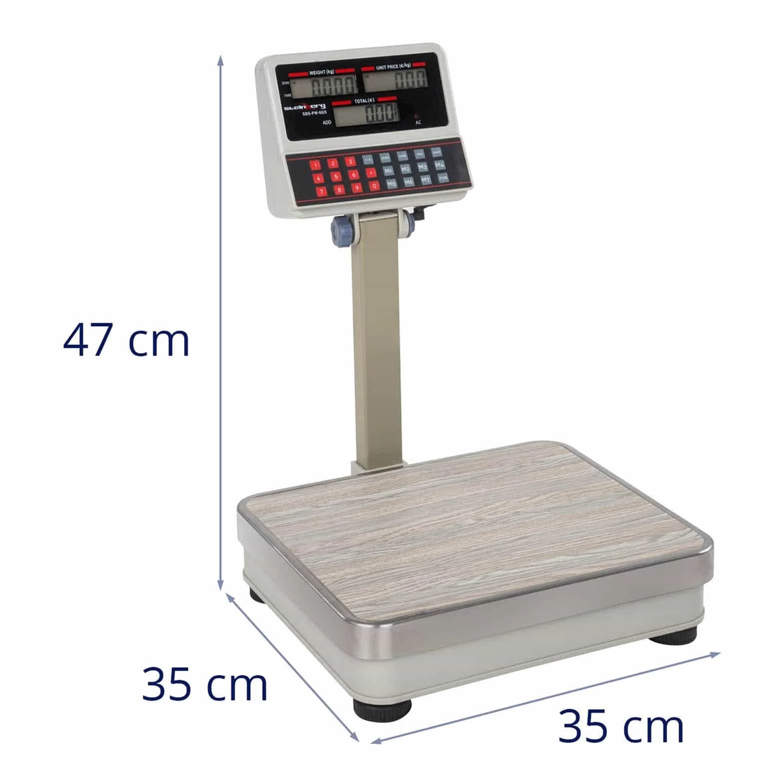 Steinberg Systems - Bilancia prezzatrice SBS-PW-100/10-100 kg campo di misura / 10 g precisione - Display LCD - con dispositivo di illuminazione e display qualitativamente eccellente