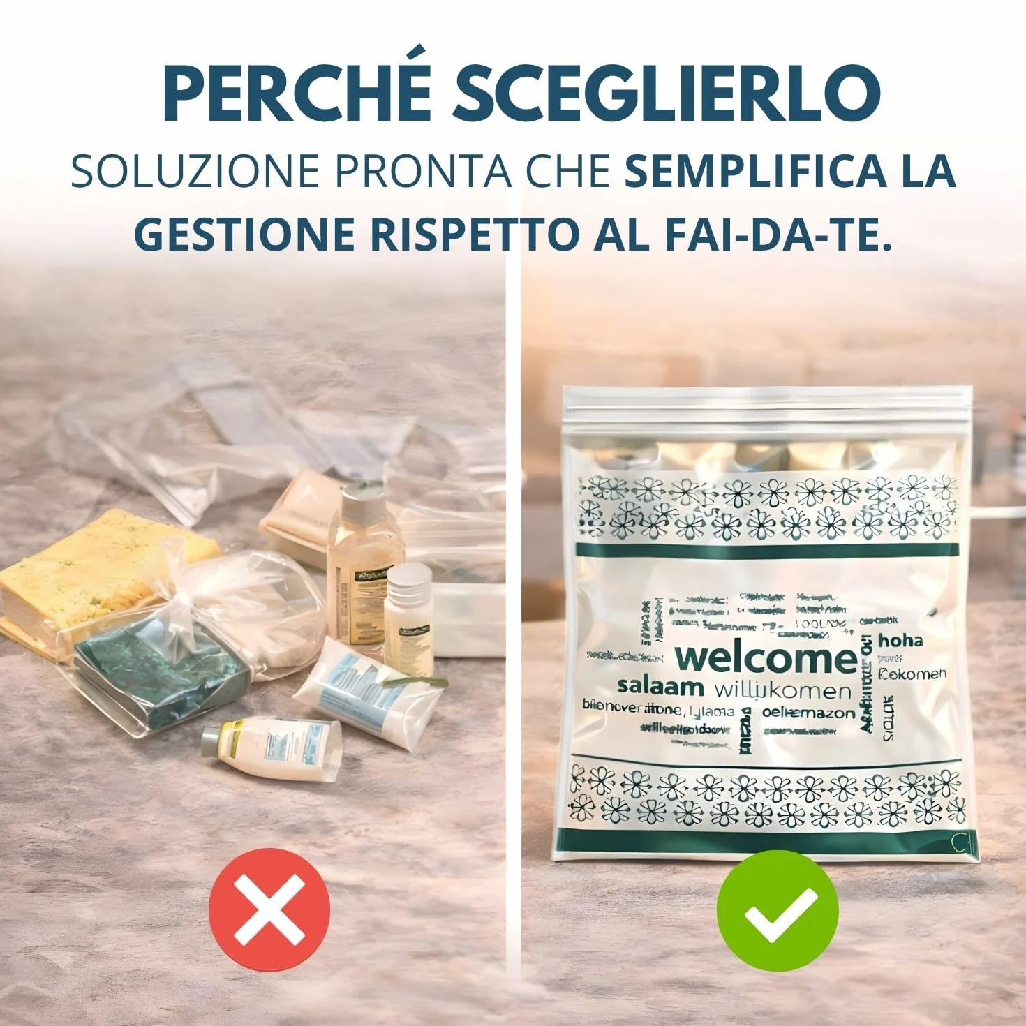 Kit cortesia Residence 015B, set pulizia cucina 4 pezzi per appartamenti, campeggi e B&B - (Cartone da 20 kit)