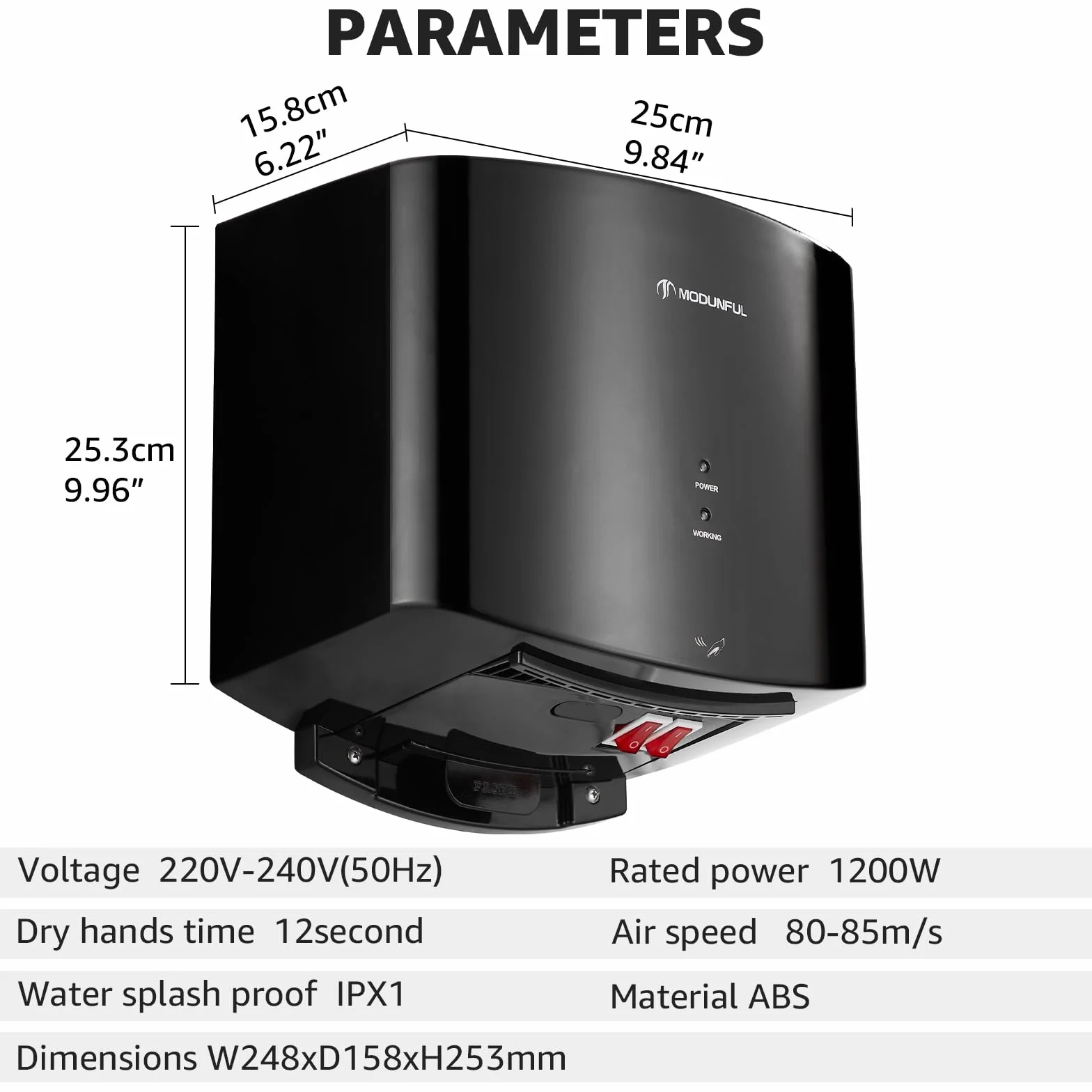 modunful Asciugamani Elettrico Compatto 1200W 220-240V Czarny