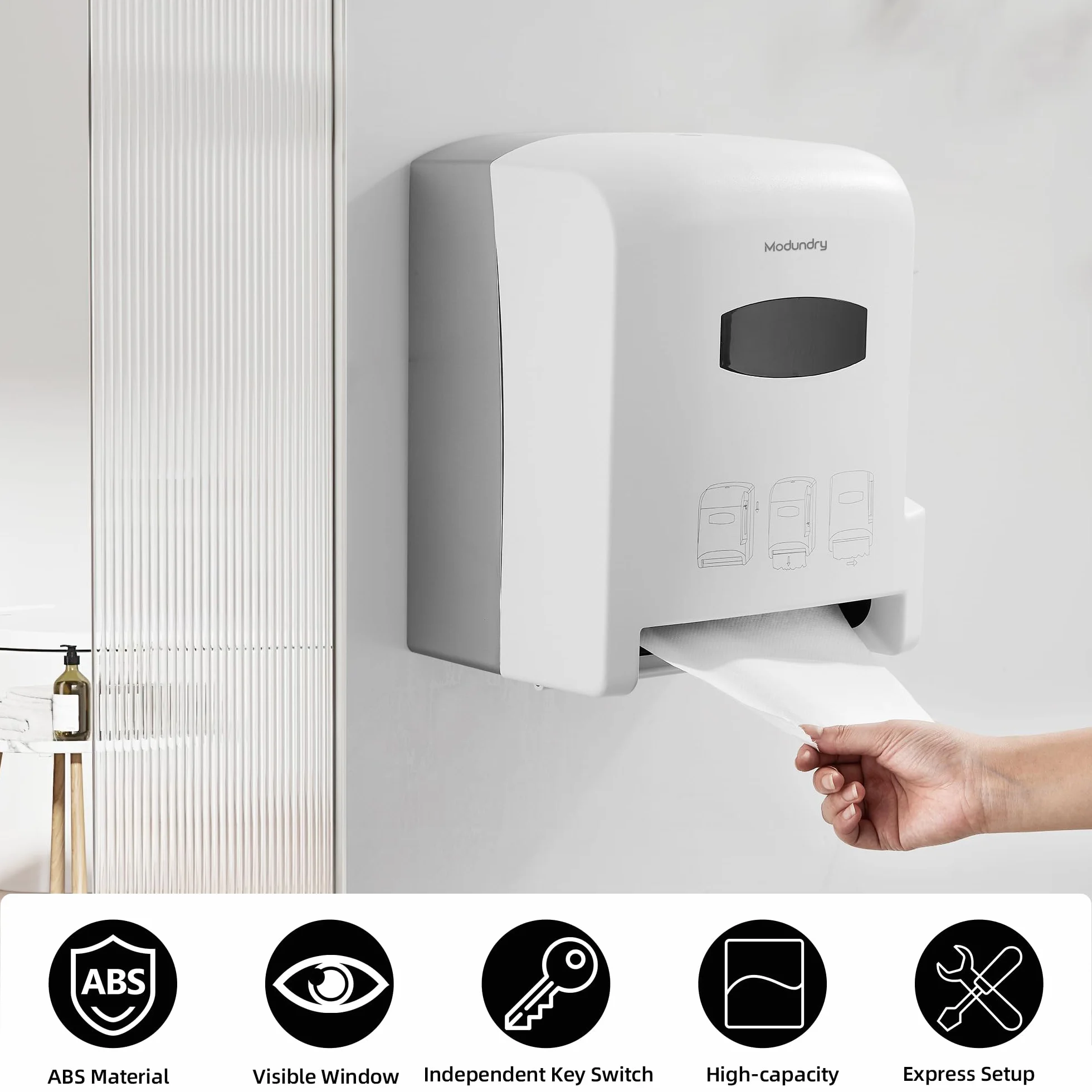 Dispenser di asciugamani di carta da parete commerciale bianco