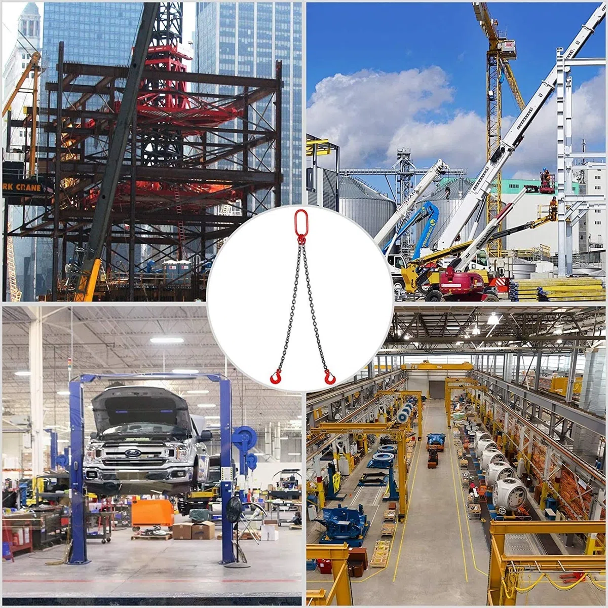 Cinghia a catena da 2 tonnellate, grado 100, sollevabile in modo sicuro ed efficiente con capacità di 2,999,6 kg, resistente catena da 1/2 per macchinari ed edifici, misura 1 m, con anelli e ganci,