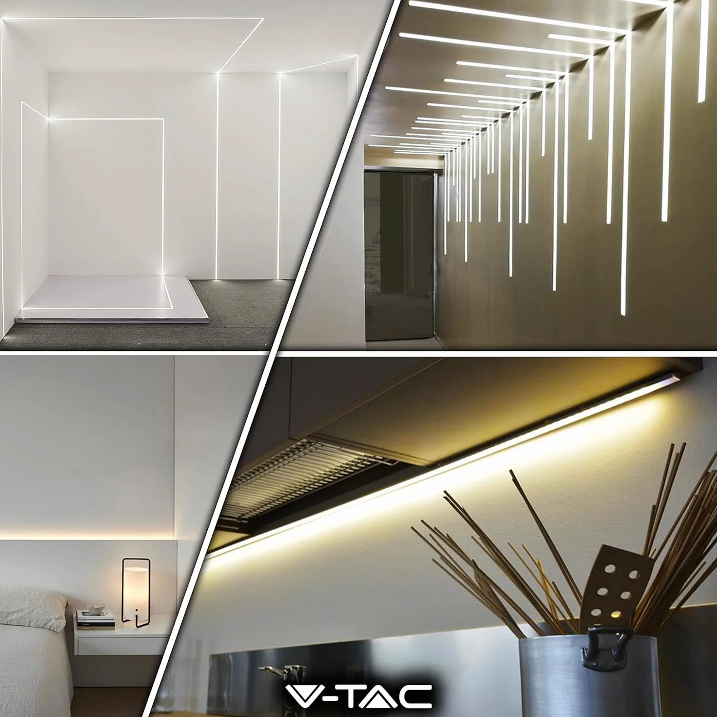 V-TAC 5x Profili per Strisce Led a Scomparsa da 2 METRI con Diffusore - (10 Metri Totali) - Profilo a Incasso da Parete e Soffitto per Striscia LED in Alluminio - Colore Argento - Misure 55 x 15 mm