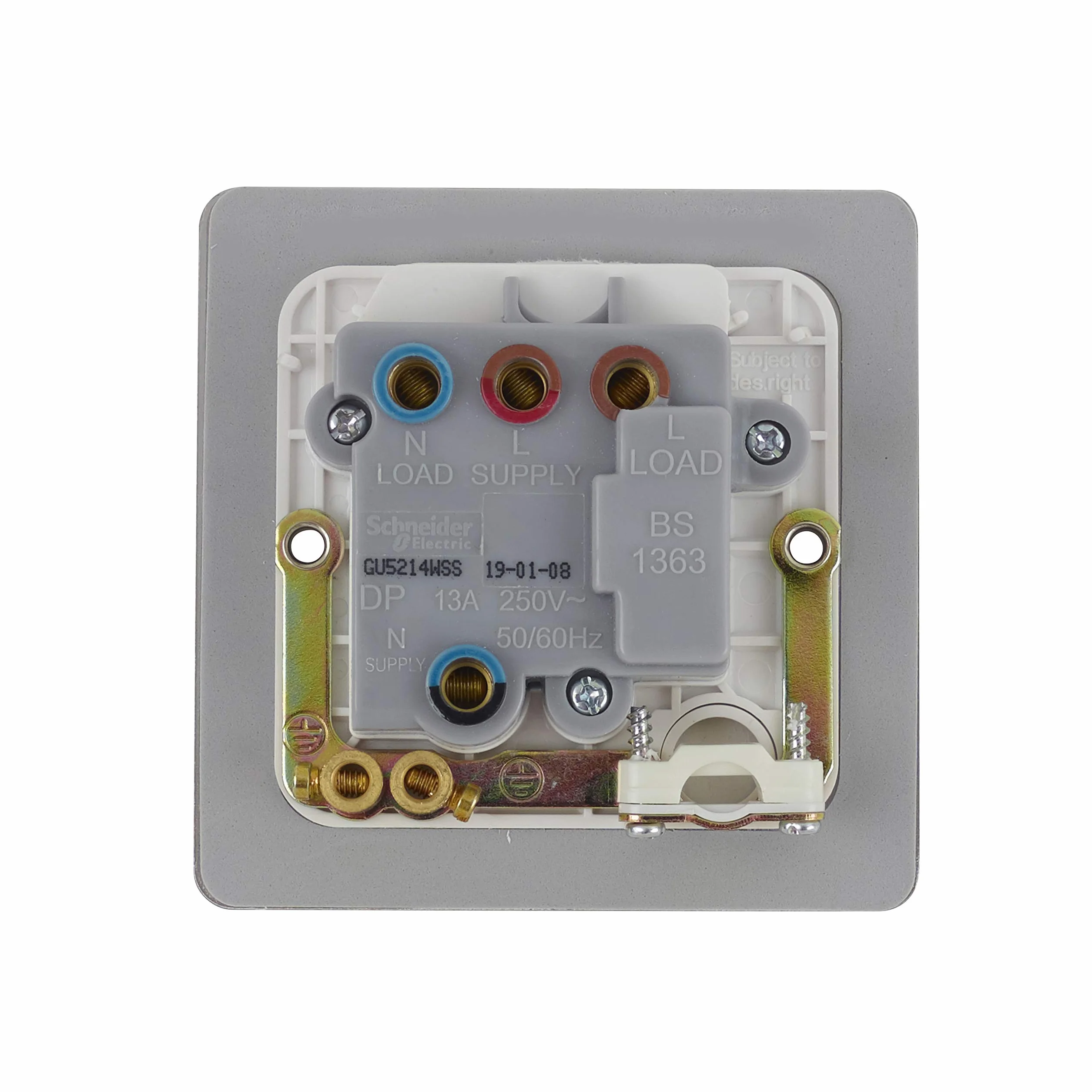 Schneider Electric GU5214WSS - Piastra piatta, connessione con fusibile, neon, acciaio