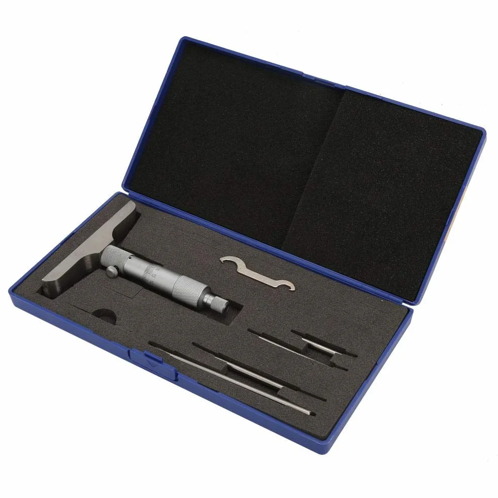 Calibro micrometrico di profondità 0,01 mm a testa tonda Strumento di misurazione 0-100 mm 4 pollici + 5 bielle