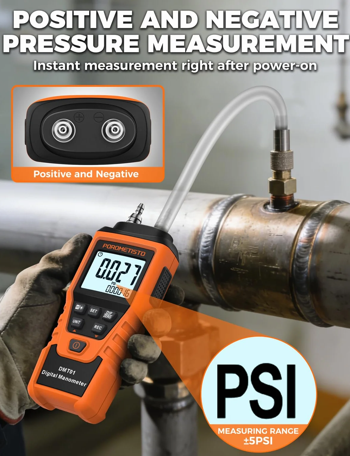 Manometro digitale POROMETISTO, Tester di pressione del gas 12 unità, Manometro differenziale