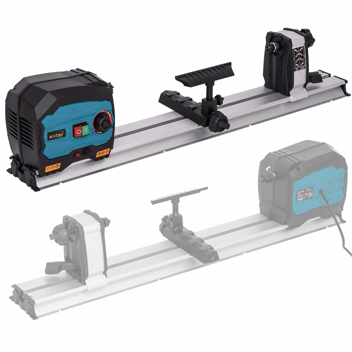 KATSU Mini tornio per legno da banco, 550 W, a velocità variabile, elettrico, lunghezza massima del pezzo da lavorare 600 mm, per progetti fai da te di lavorazione del legno