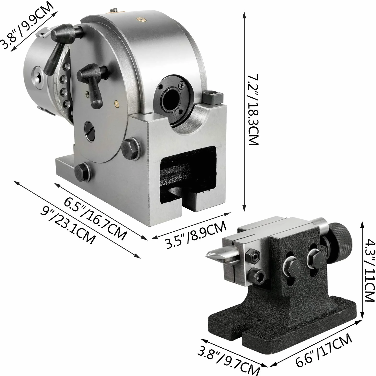 Mophorn Testa di Divisione 4pollici/100mm Testa di Indicizzazione Testa Divisoria Testa Divisione Per Fresatrice Tavola Rotante BS-0, Argento