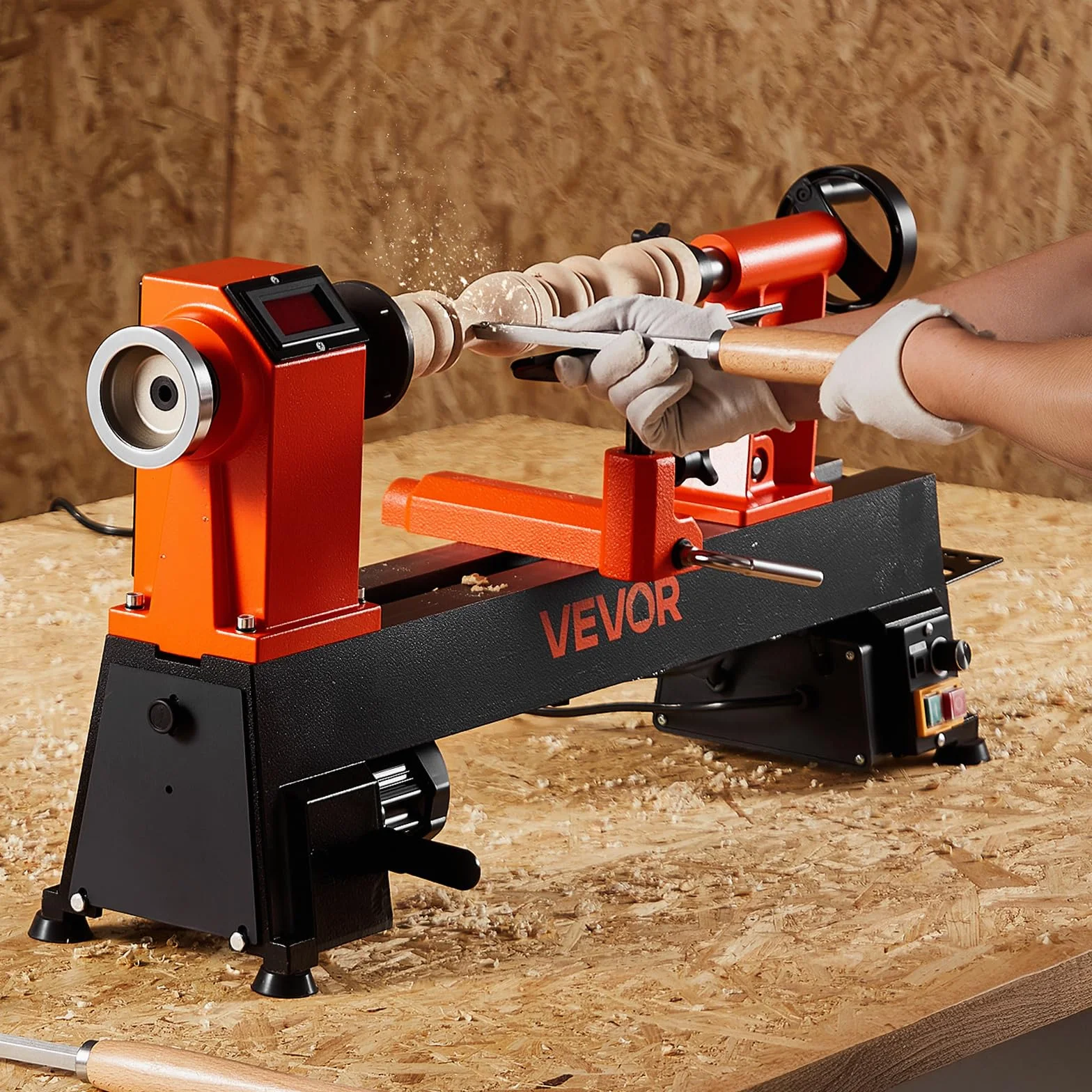 VEVOR Tornio per Legno, 1 CV, Tornio da Banco per Legno con Velocità Variabile da 0 a 3800 giri/min, Banco da Lavoro da 304 x 465 mm, Motore DC Senza Spazzole, Costruzione in Ghisa