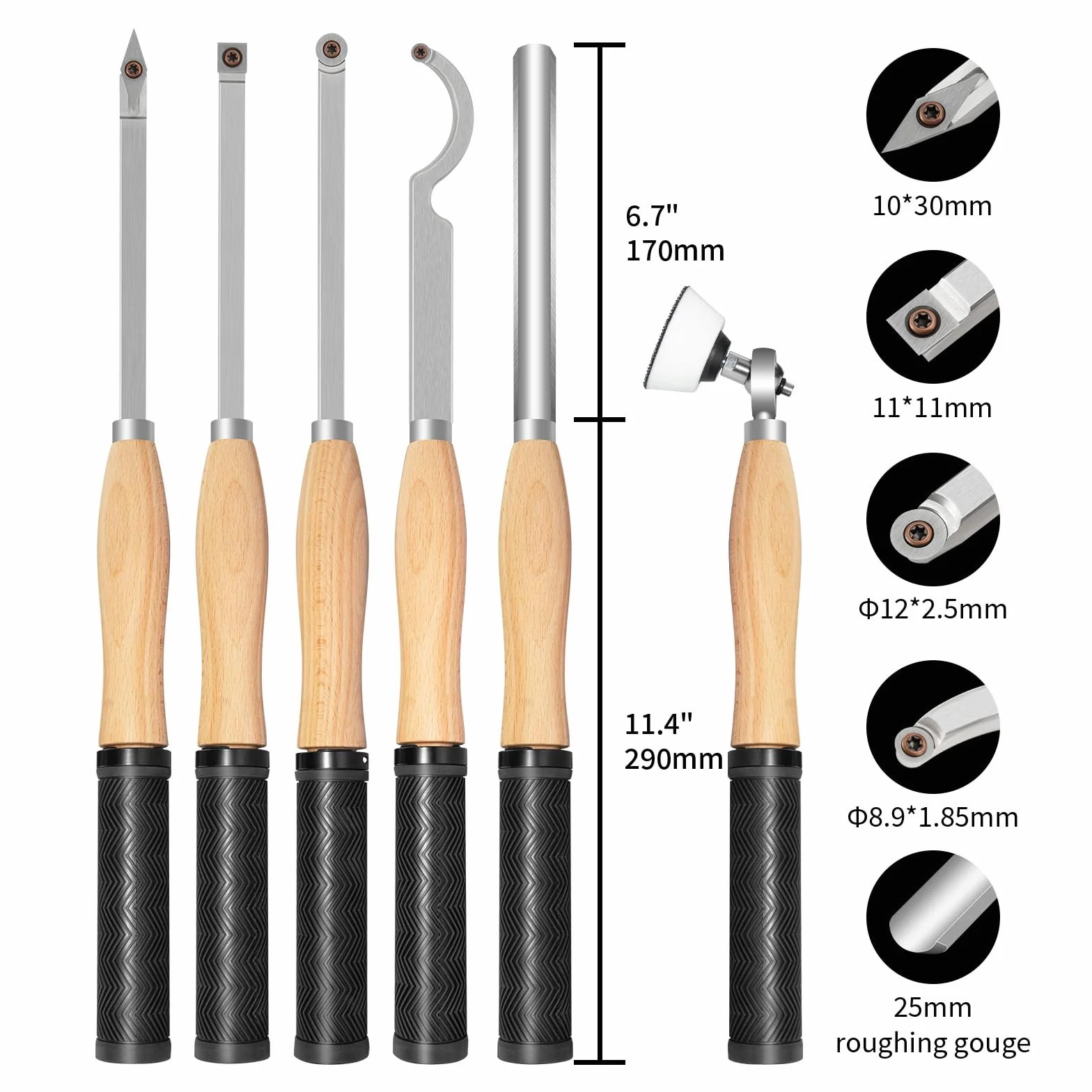 Set di strumenti per tornitura per tornio in legno con punta in carburo con levigatrice a ciotola, tornio Rougher e Finisher a collo di cigno strumenti per scavare con 4 inserti in carburo