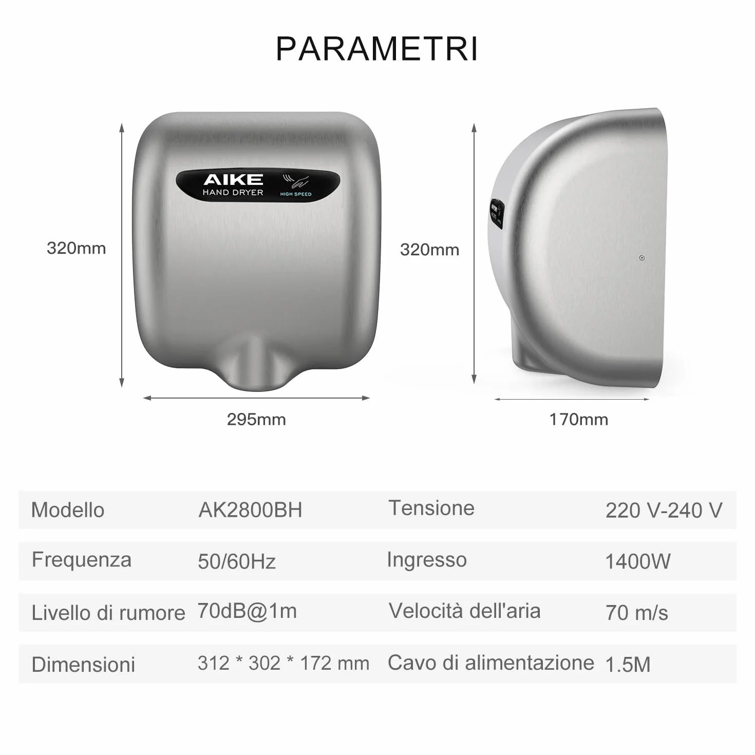 AIKE Elephant Power Asciugamani Elettrico Filtro HEPA Commerciale Ad Alta velocità AK2800BH