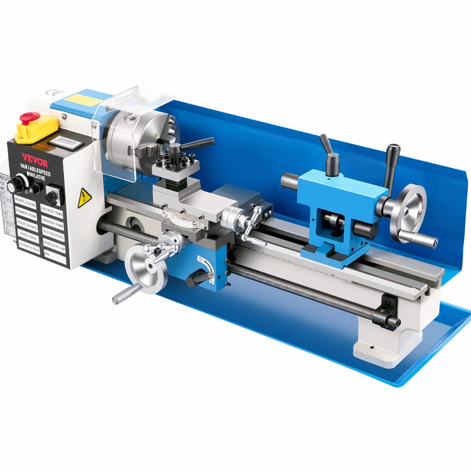 VEVOR Mini Tornio da Banco per Metallo Motore 800W in Ghisa HT200 Velocità tra 150-2500 giri/min Variazione Costante, Mini Tornio per Metalli 80 x 34 x 36 cm Cono Mandrino MT5 Diametro Mandrino 100mm