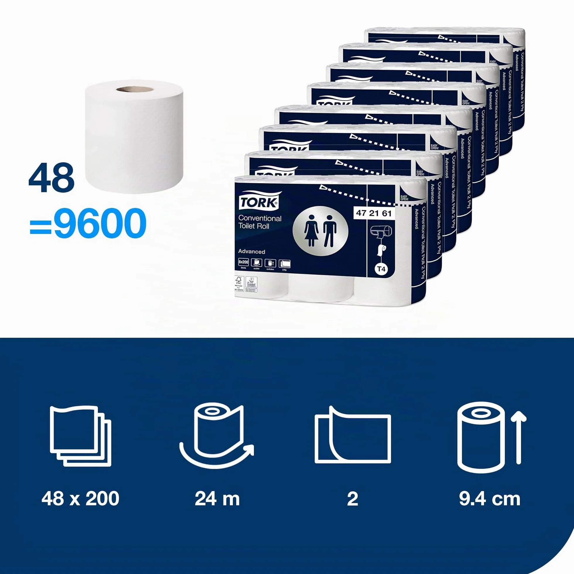 Tork Rotolo Carta Igienica Bianco T4 Advanced 2 veli 48×200 fogli