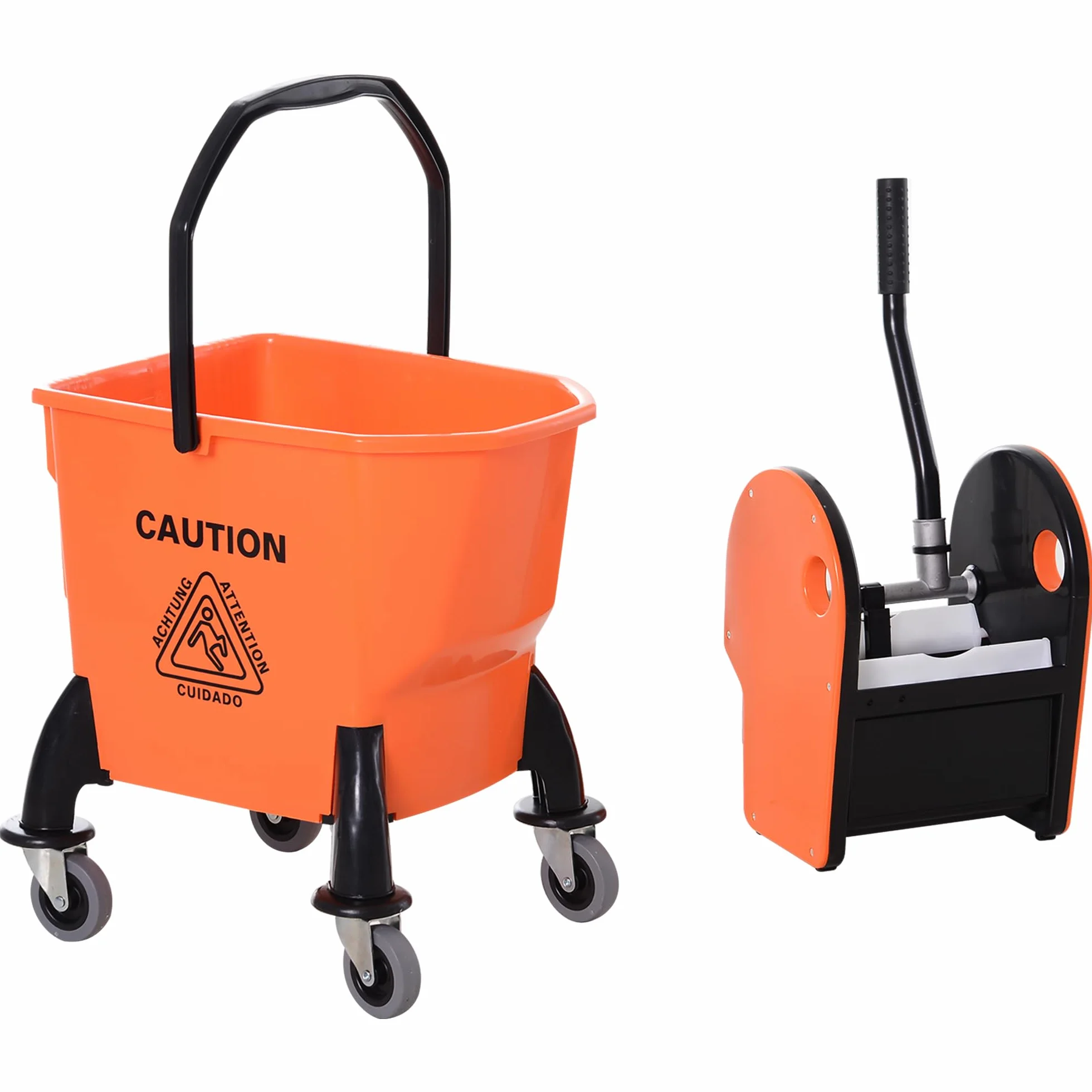 HOMCOM Carrello Pulizie Professionale 26L Strizzatore Rimovibile Ruote 44x36x90cm Arancione