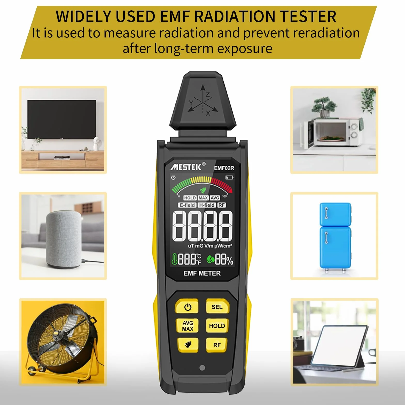 Misuratore EMF MESTEK Rilevatore di Campi Elettromagnetici 5 in 1(EF/MF/Frequenza Radio), Campi Elettrico/Magnetico, Radiometro ad Alta Frequenza Home Rilevazione EMF e Caccia ai Fantasmi