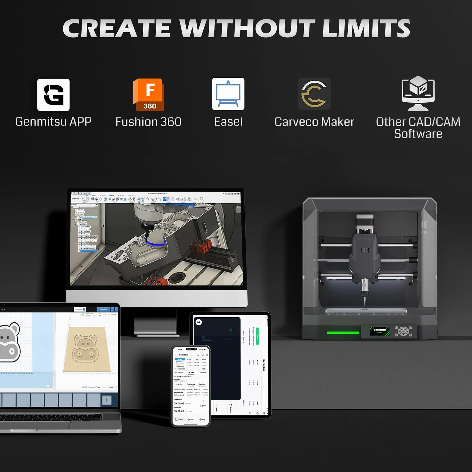 Genmitsu Cubiko Fresatrice CNC Desktop per Hobby, Pantografo CNC con Misurazione Automatica Z, Supporto Wi-Fi e App, Macchina CNC per PCB, Legno e Metalli Morbidi, Design Compatto e Sicuro