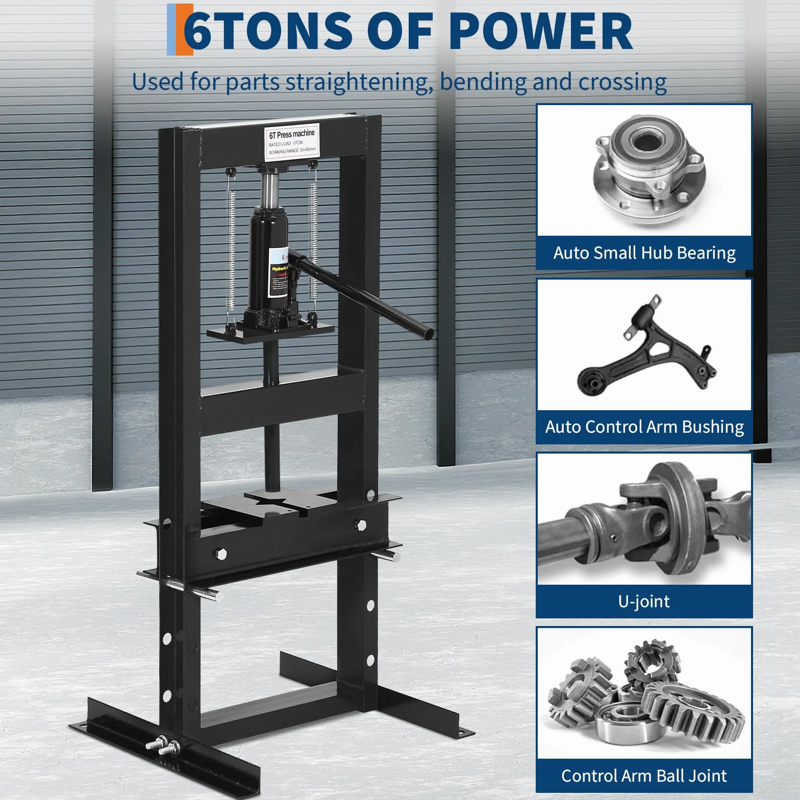 Pressa Idraulica 6 Ton H-Frame Altezza Regolabile Piastre Incluse Valvola Sicurezza