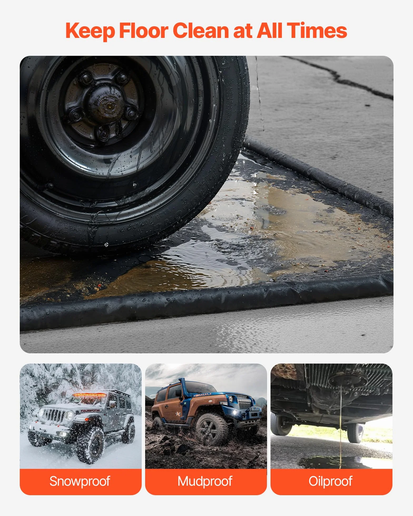 VEVOR Tappetino Antiscivolo per Garage, 2,4 x 4,9 x 0,03 m, con Tergivetro, Resistente e Impermeabile, Protezione per Pavimenti da Neve, Pioggia, Fango, Tappetino per Garage Officina, Nero