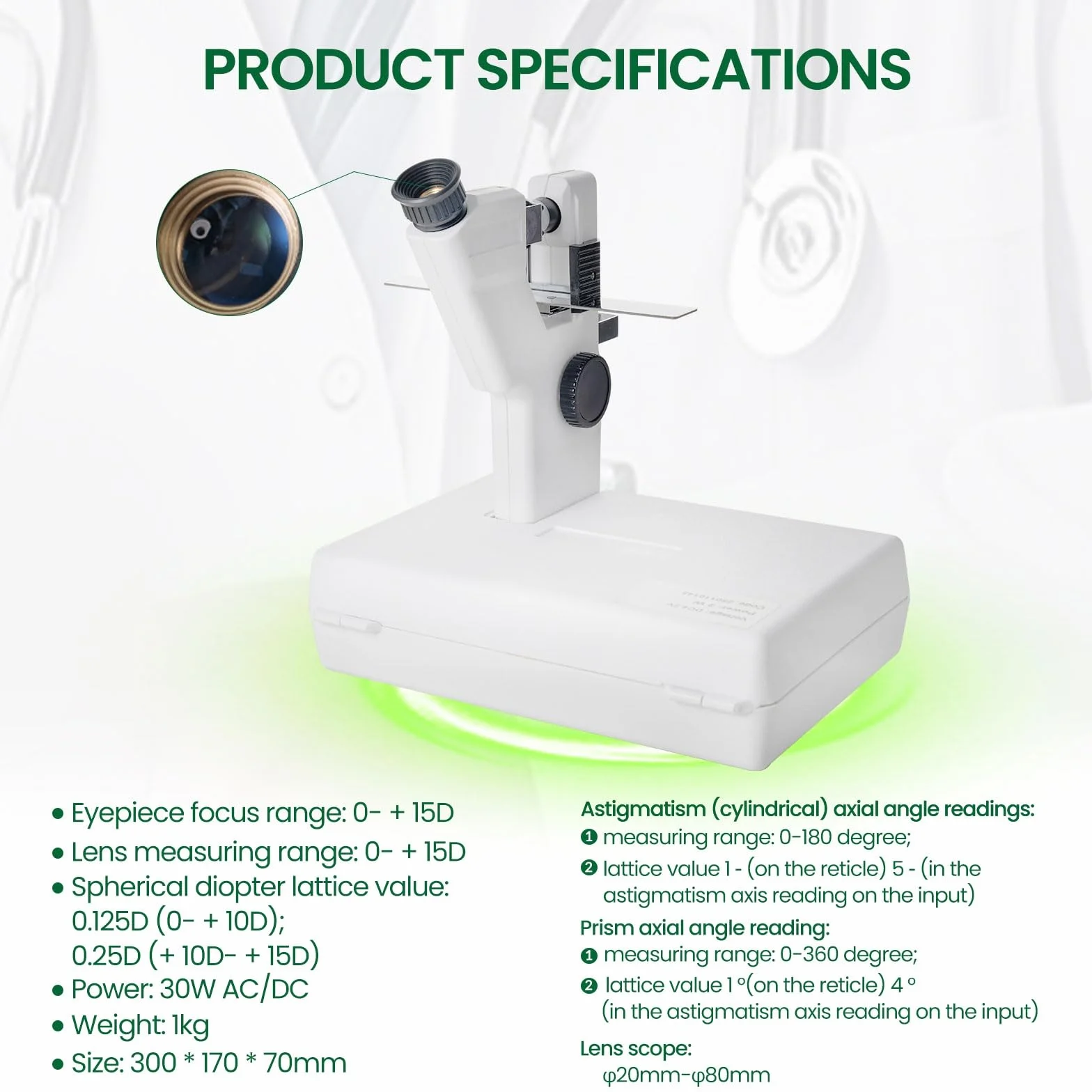 Machinemanual Lensometer CP-1B Lensmeter manuale portatile Strumento ottico Focimetro Optometria Macchina di prova dell'obiettivo DC/AC Powered